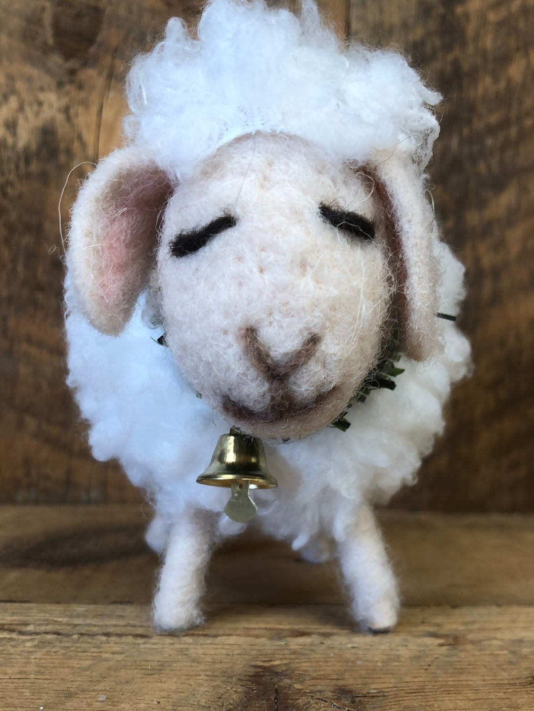 Momma Felt Wooly Sheep with Wreath and Bell Collar