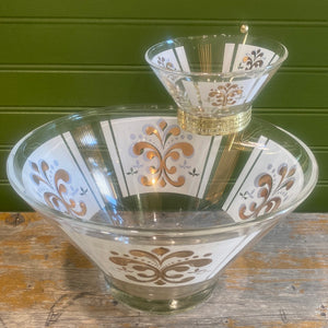 Mid Century Modern Gold and Glass Chip and Dip Set