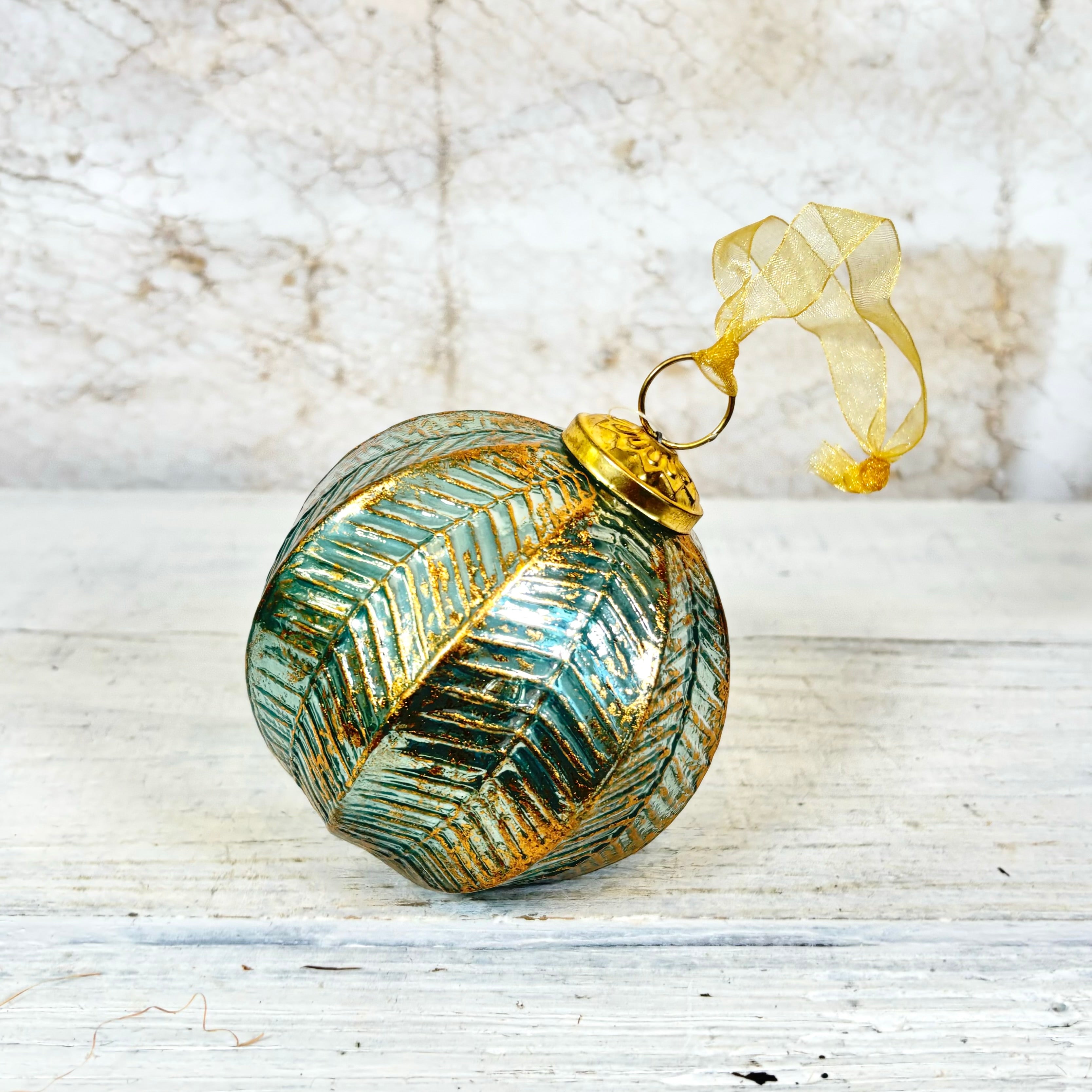 Patina Glass Ball with Gold Leaf Ornament