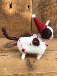 Felt Cat with Brown Spots and Red Hat and Red Garland