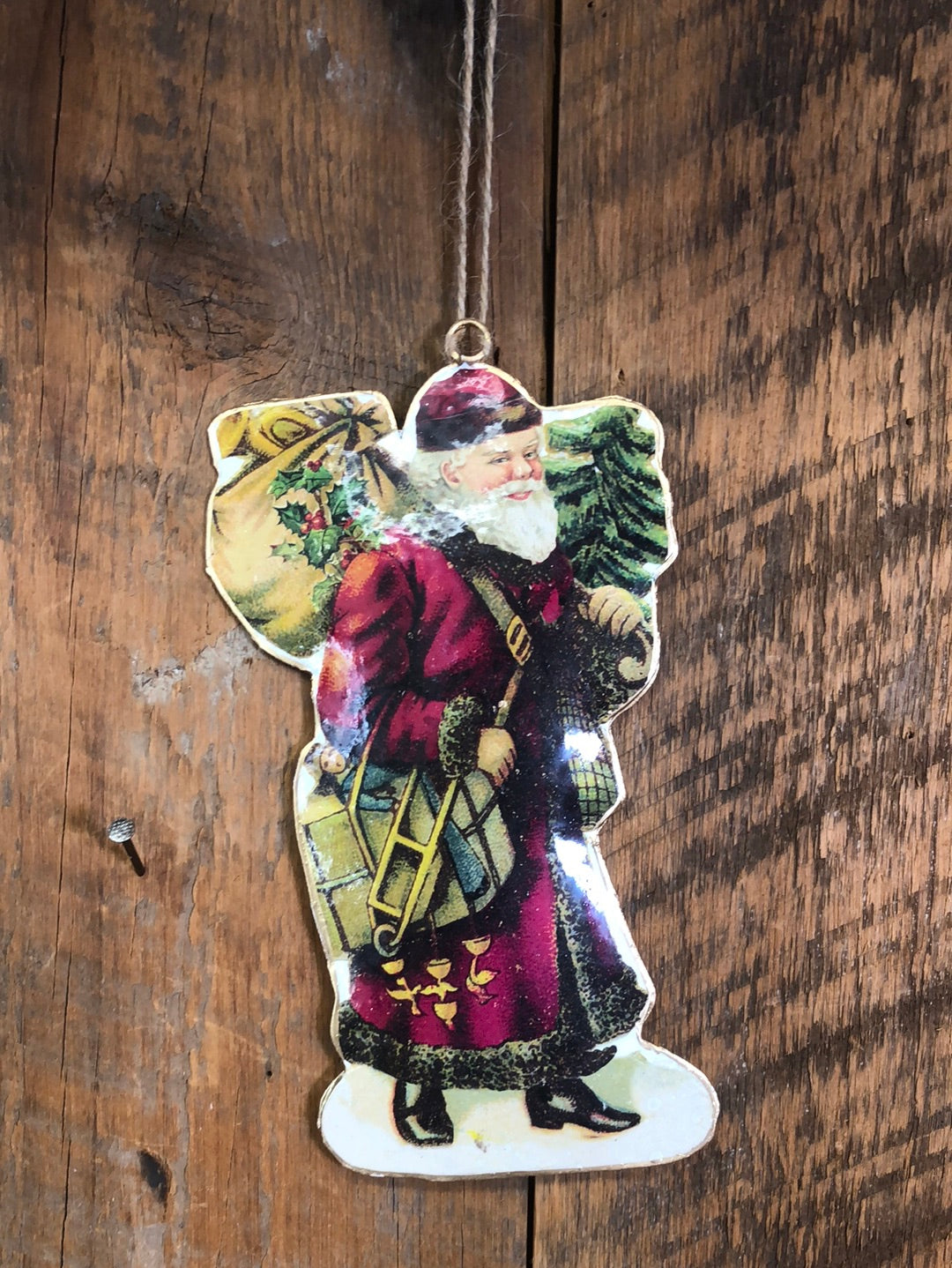 Metal Vintage Santa with Sack Ornament