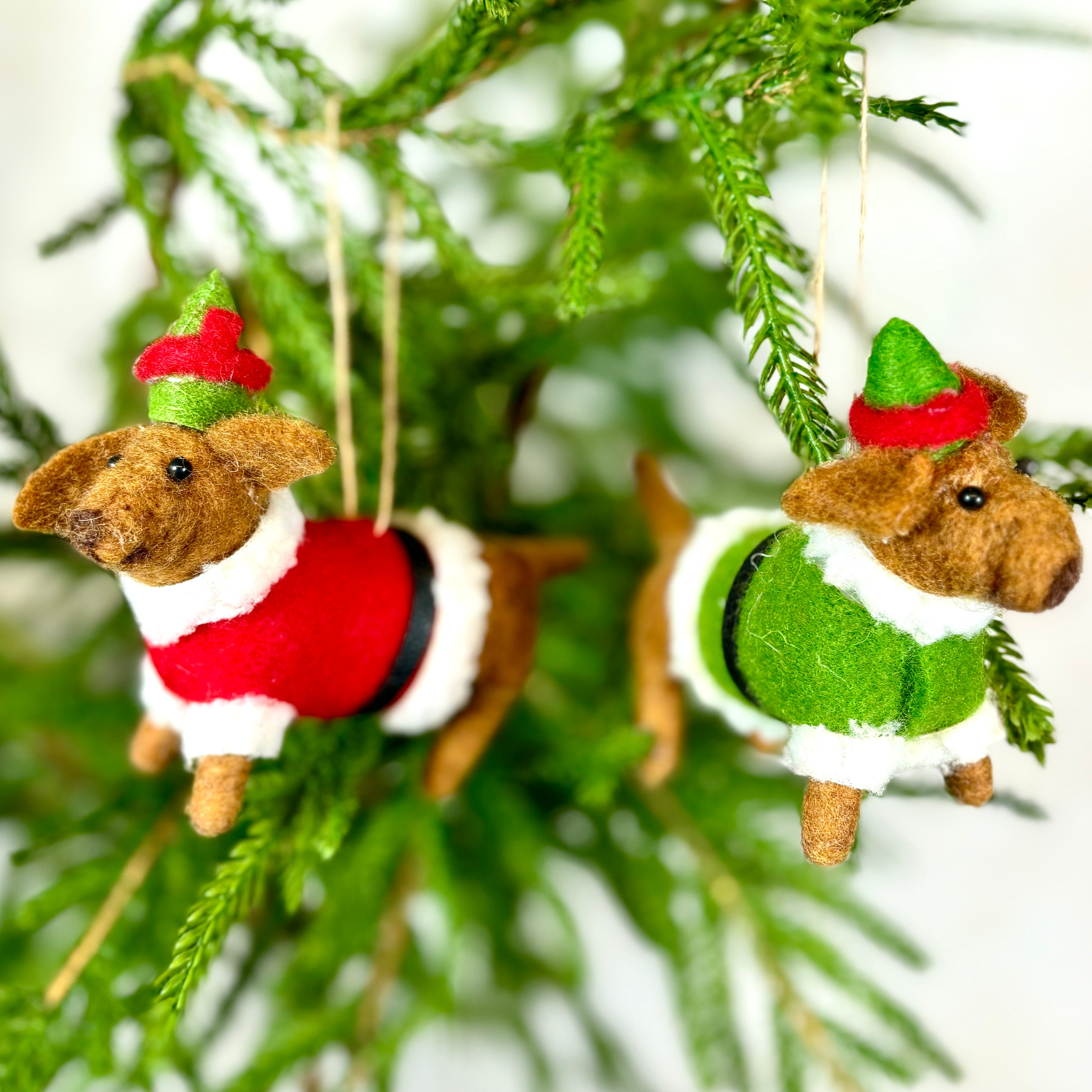 Felt Daschund in Red Santa Outfit Ornament