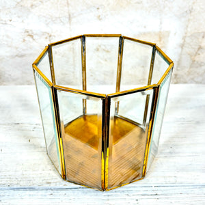 Glass Metal Vase Nine Sided Small
