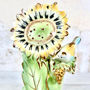 Tilso Bisque Vase with Bird and One Sunflower
