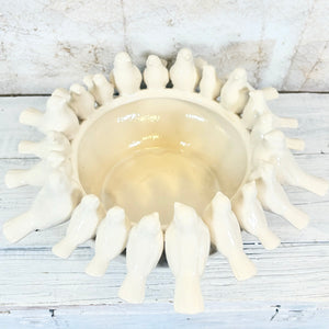 Ceramic Low Vase with Birds Cream