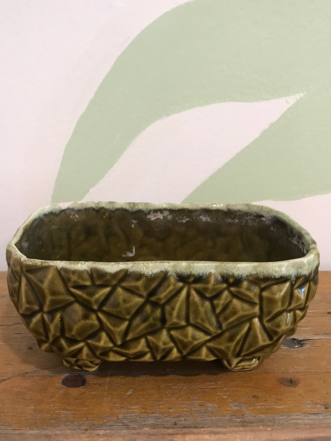 Green Mid Century Modern Patterned Footed Planter