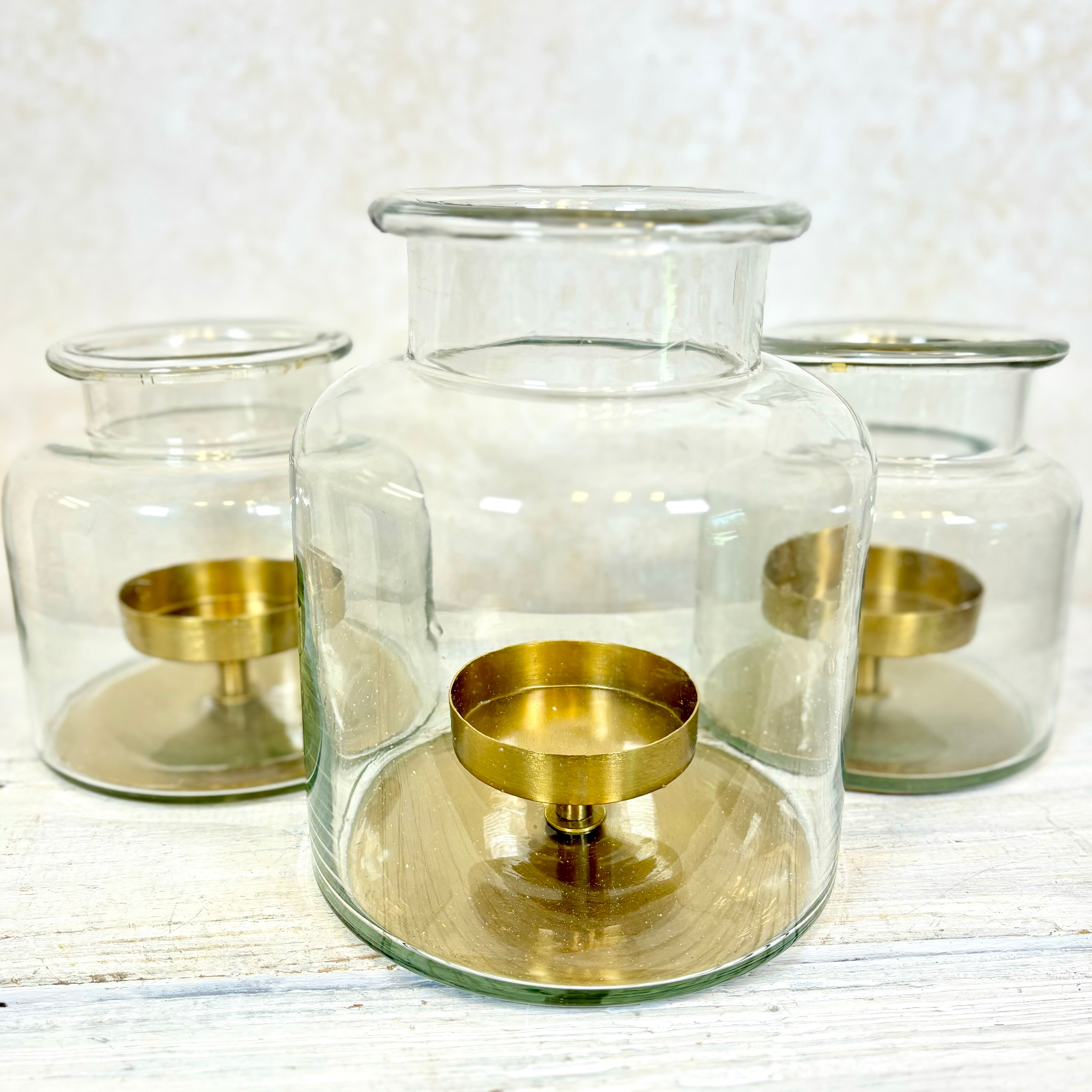 Clear Glass Jar with Metal Pillar Candleholder Medium