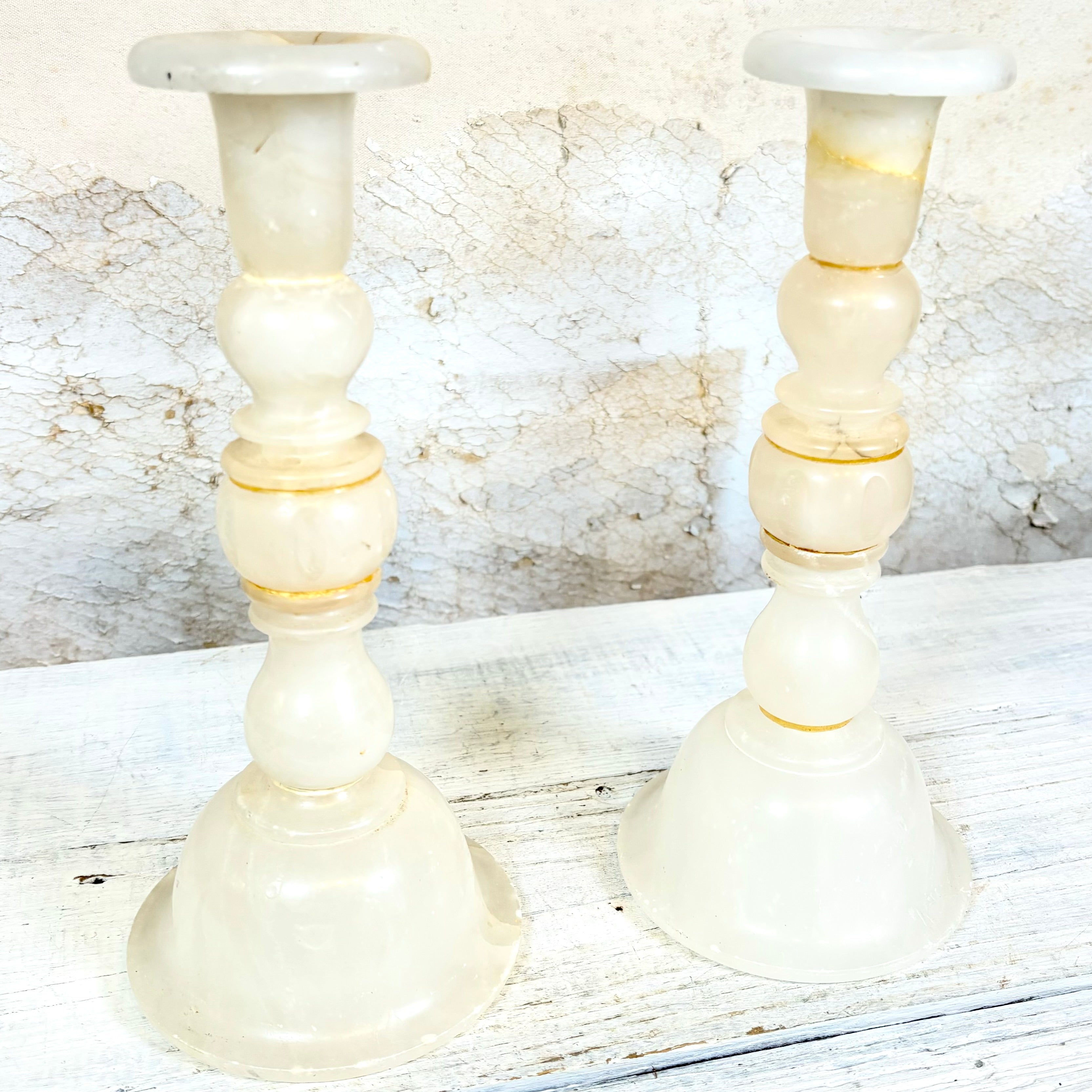 Pair of Vintage Marble Candlestick Holders