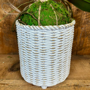 Whitewashed Basketweave Resin Planter Small