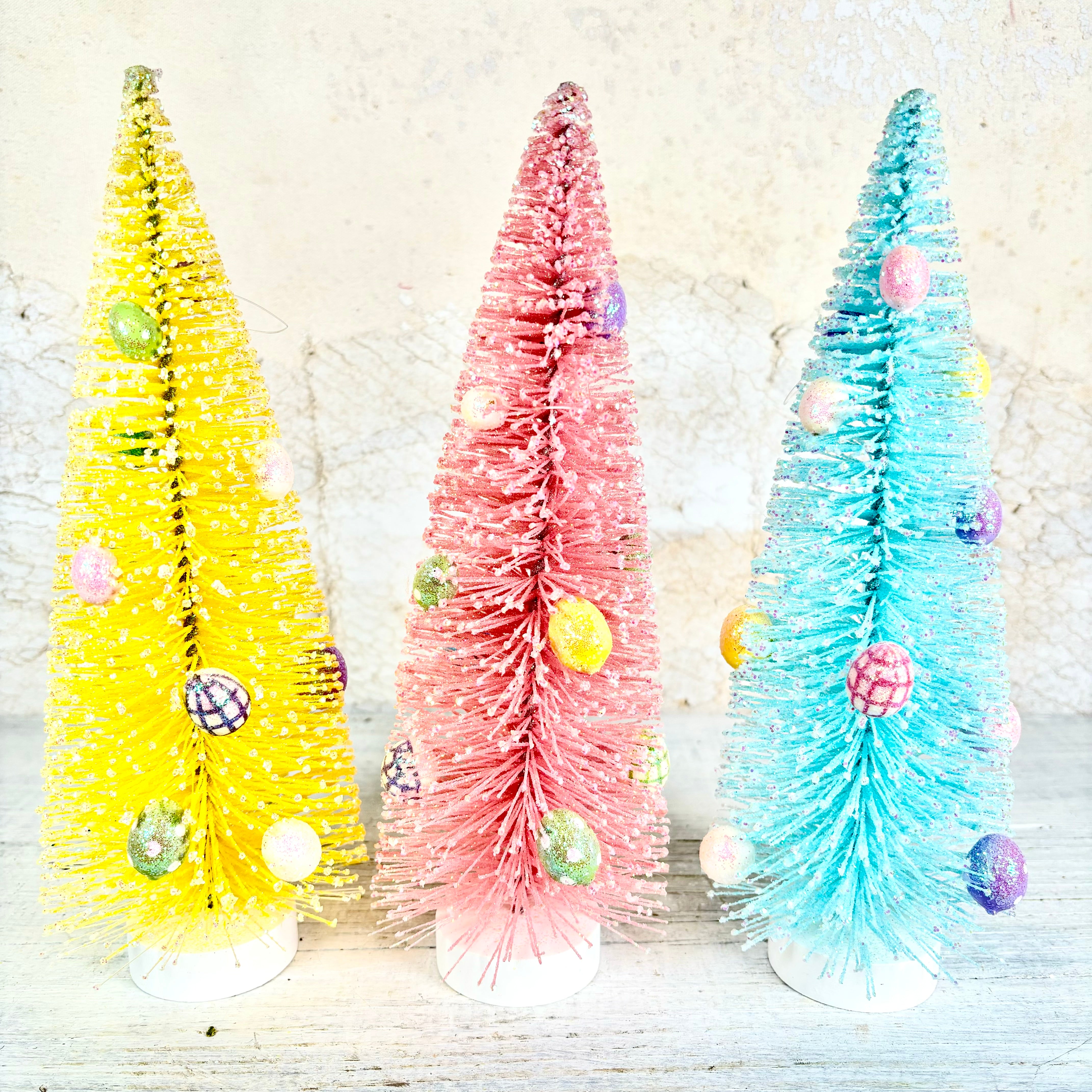 Yellow Flocked Bristle Easter Tree with Eggs
