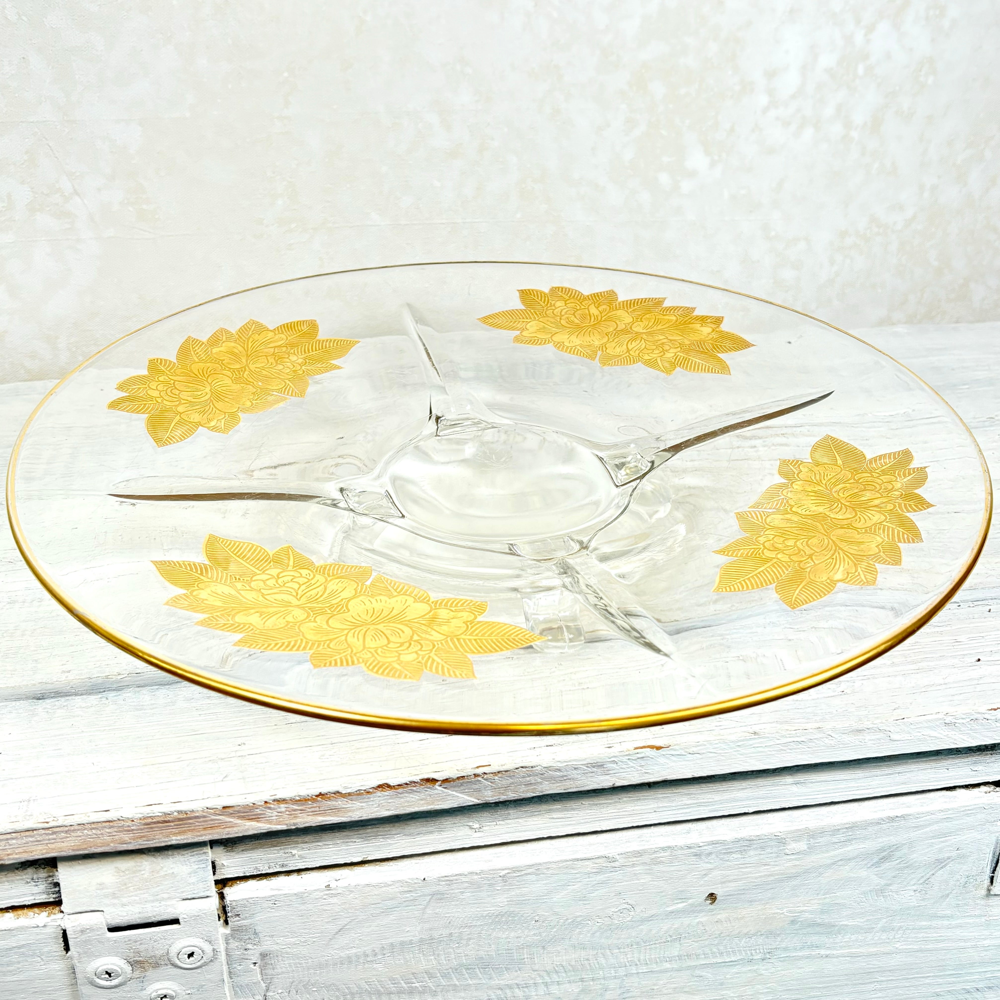 Vintage Gold Trimmed Glass Footed Platter