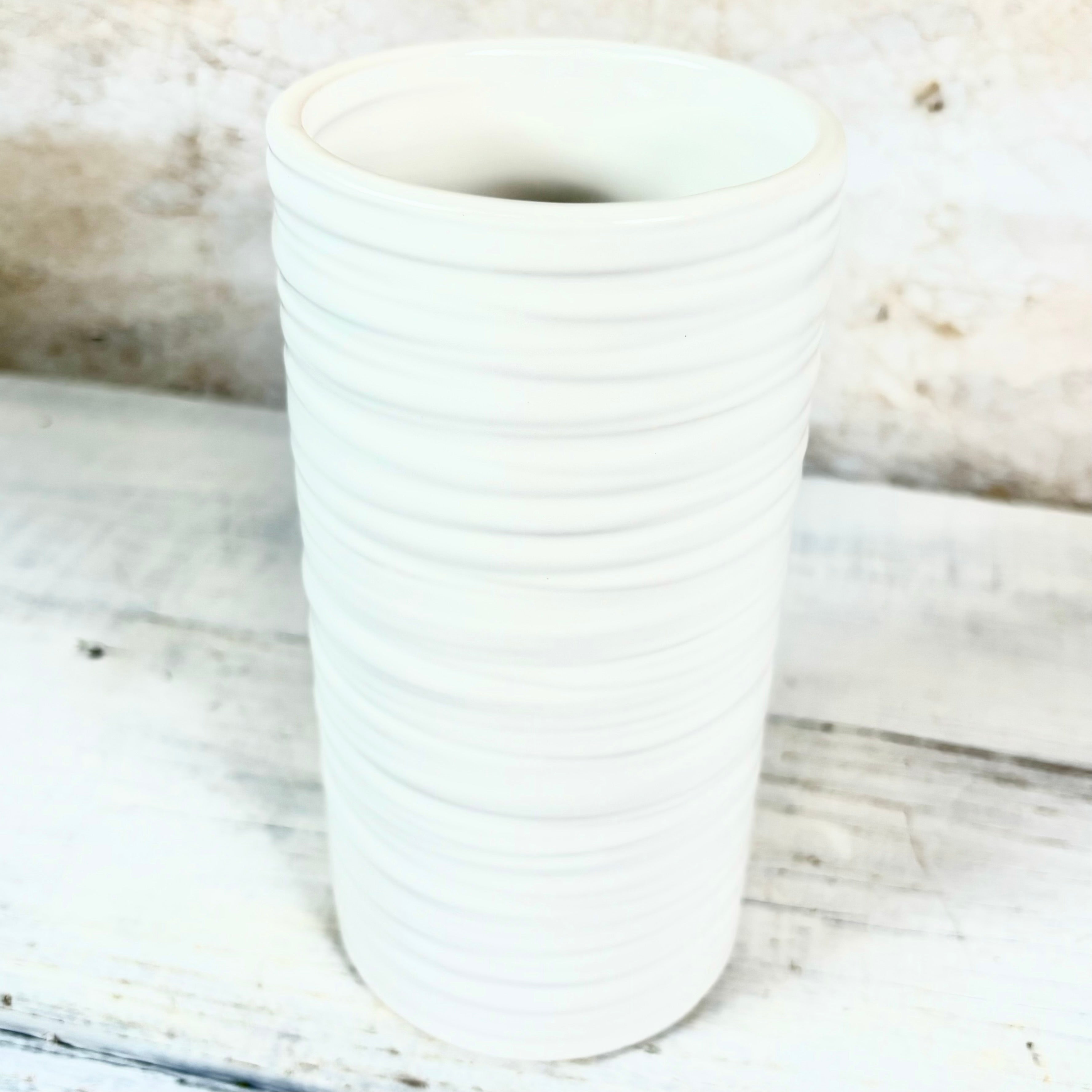 Everest White Ribbed Ceramic Vase Tall