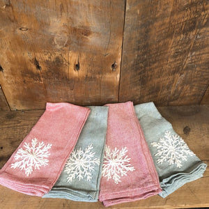 Set of Four Napkins with Embroidered Snowflakes