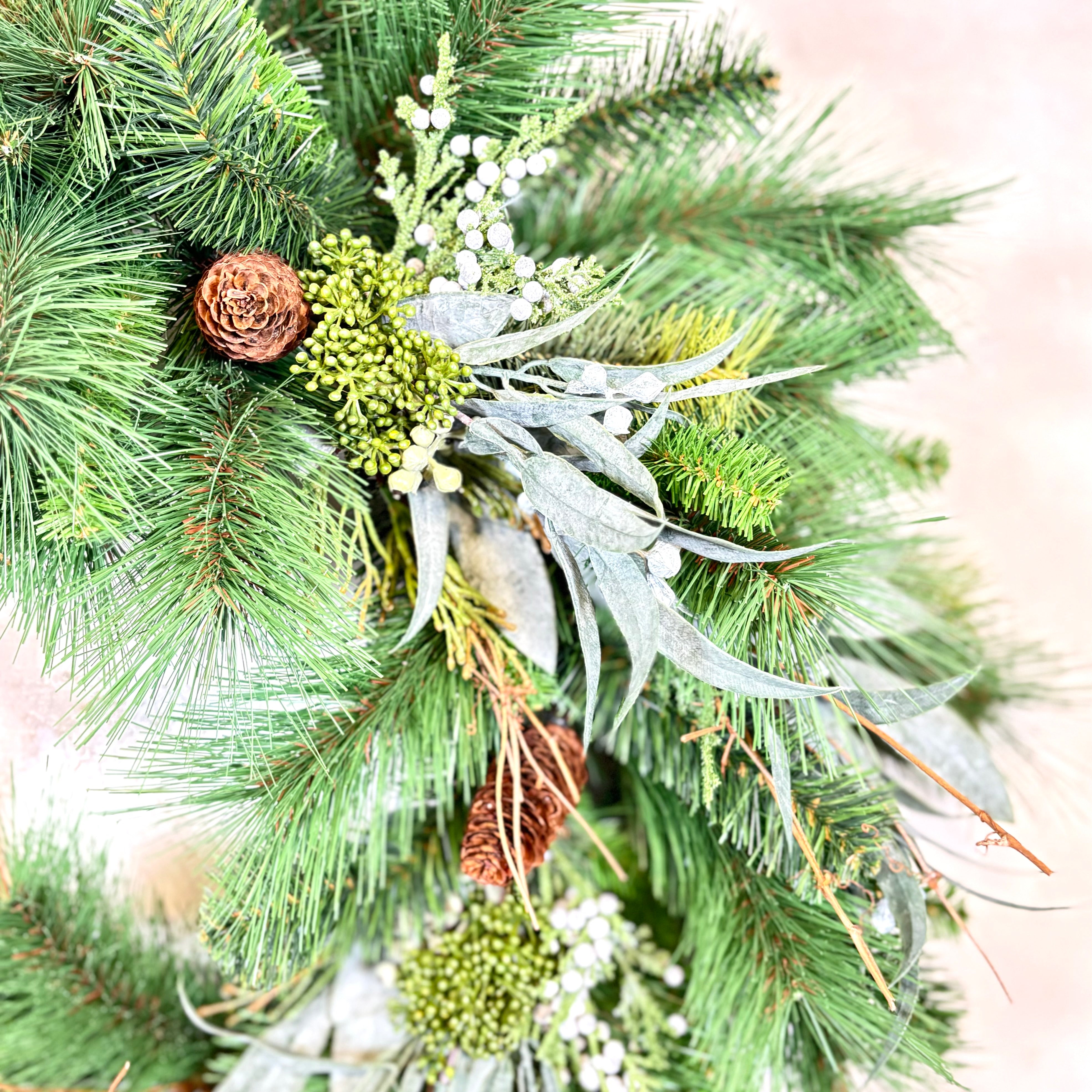 30"D Wreath Seeded Eucalyptus and Pine