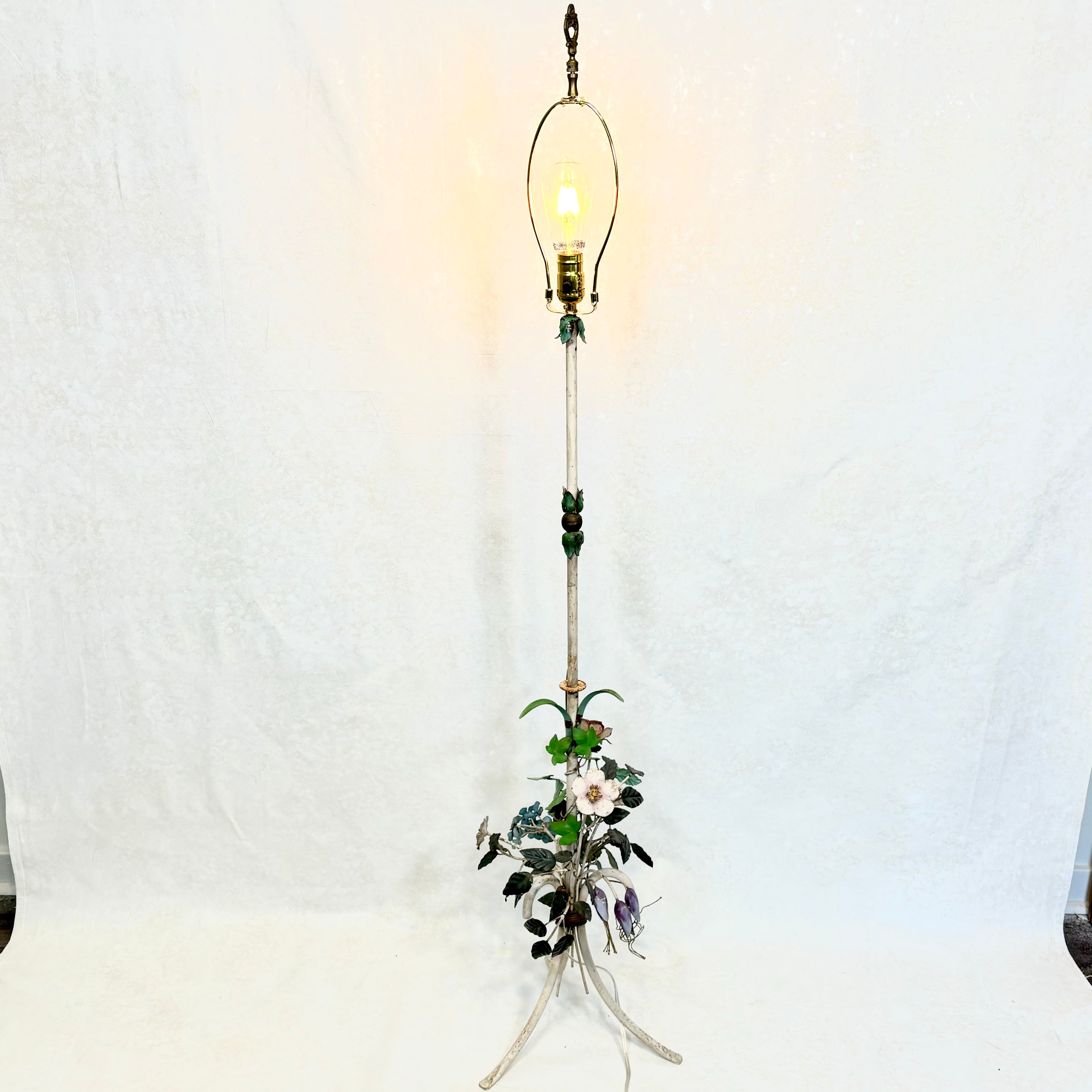 1960s Antique Italian Metal Floral Floor Lamp