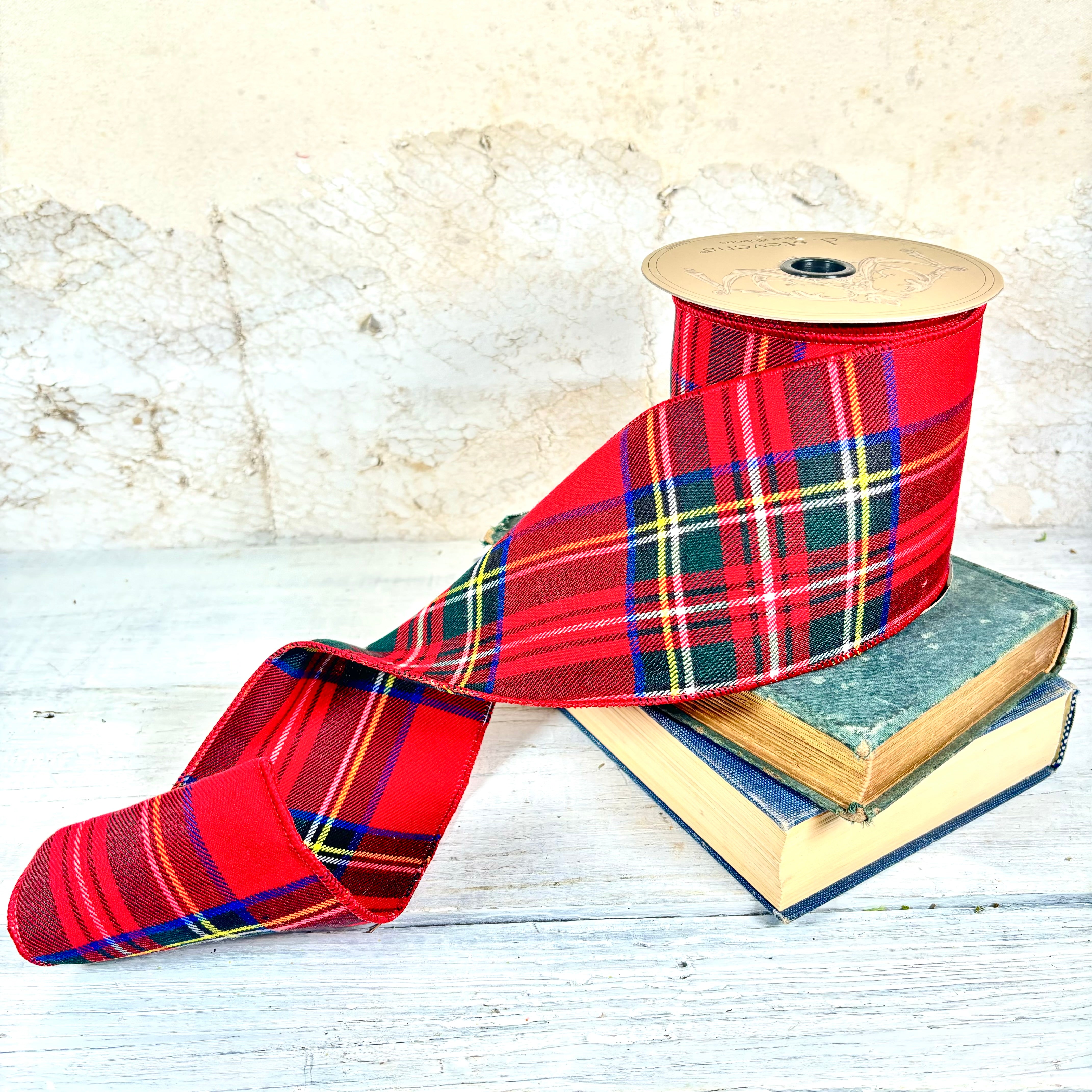 Traditional Tartan Ribbon Faux Wool Red Green