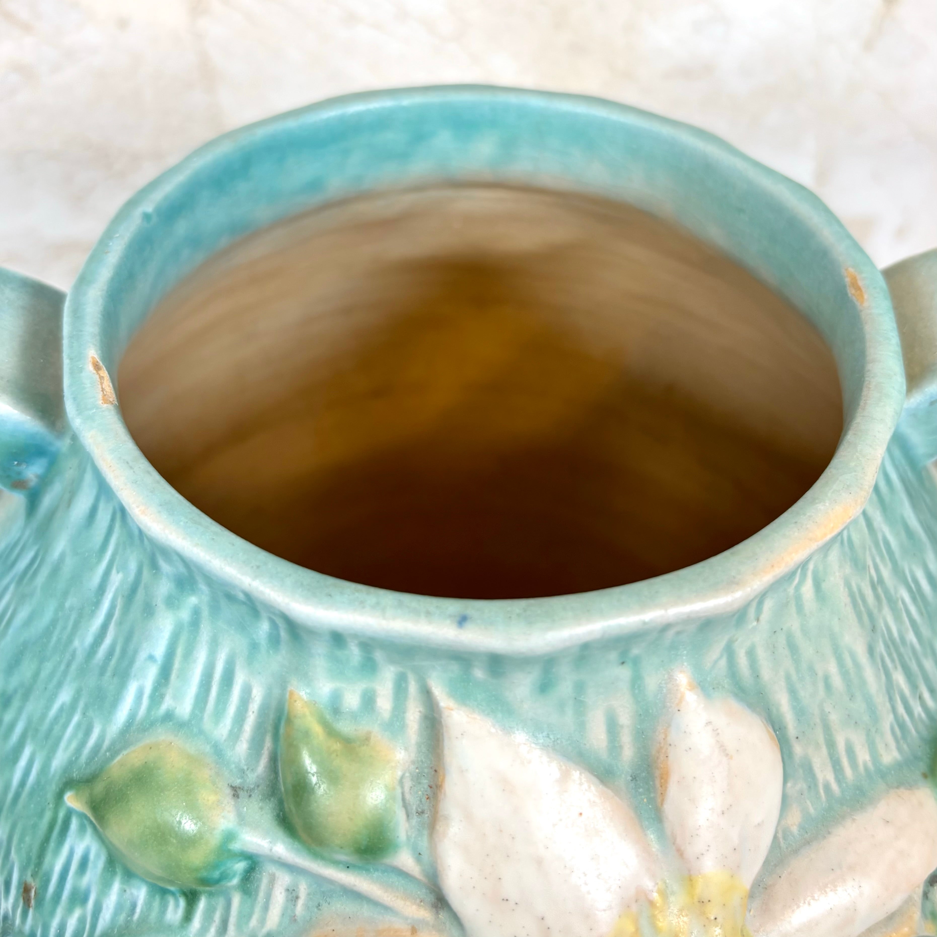 Roseville Pottery Clematis Blue Handled Cookie Jar