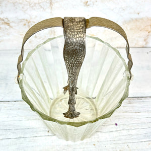 Vintage Glass Ice Bucket with Tongs