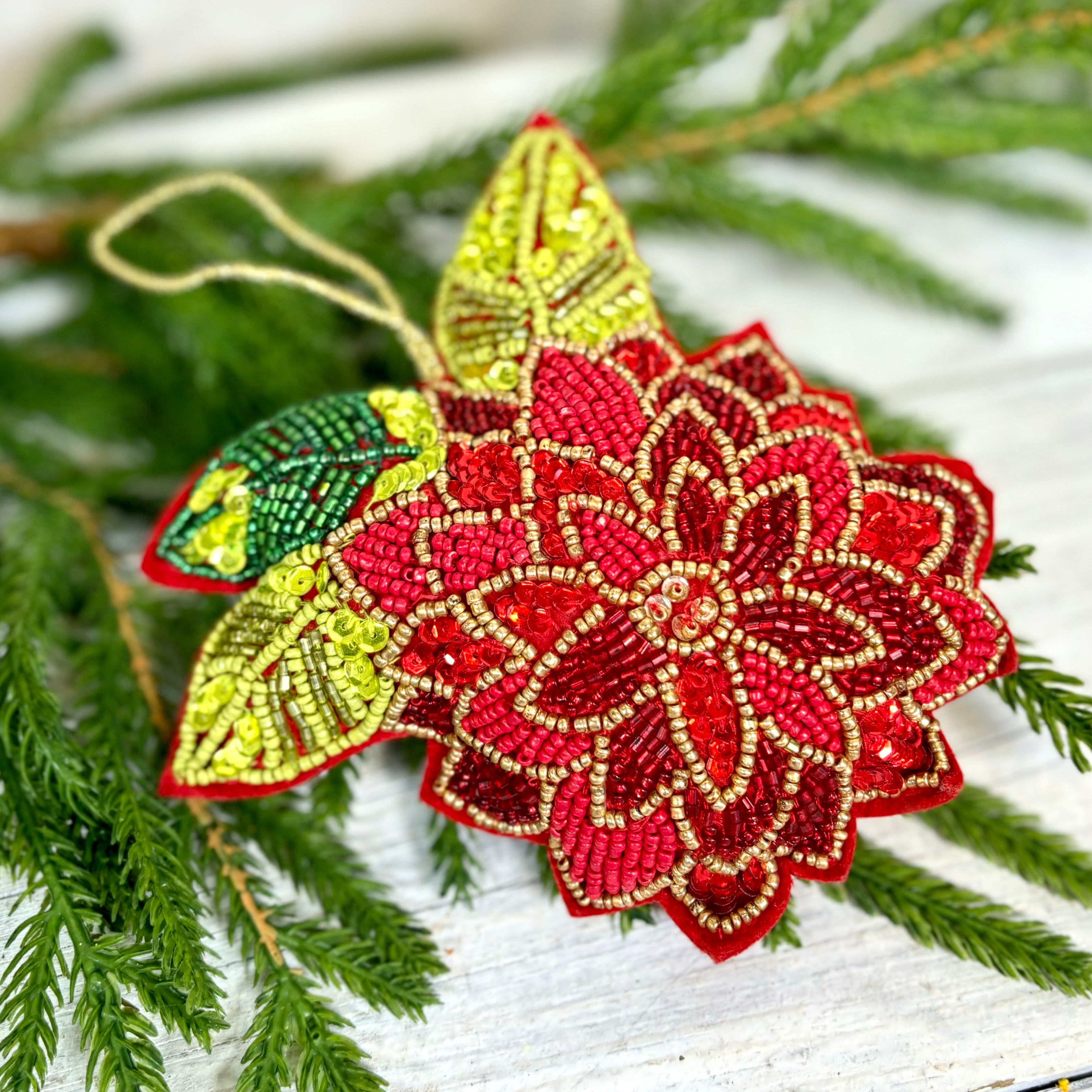 Sequin with Bead Poinsettia Ornament