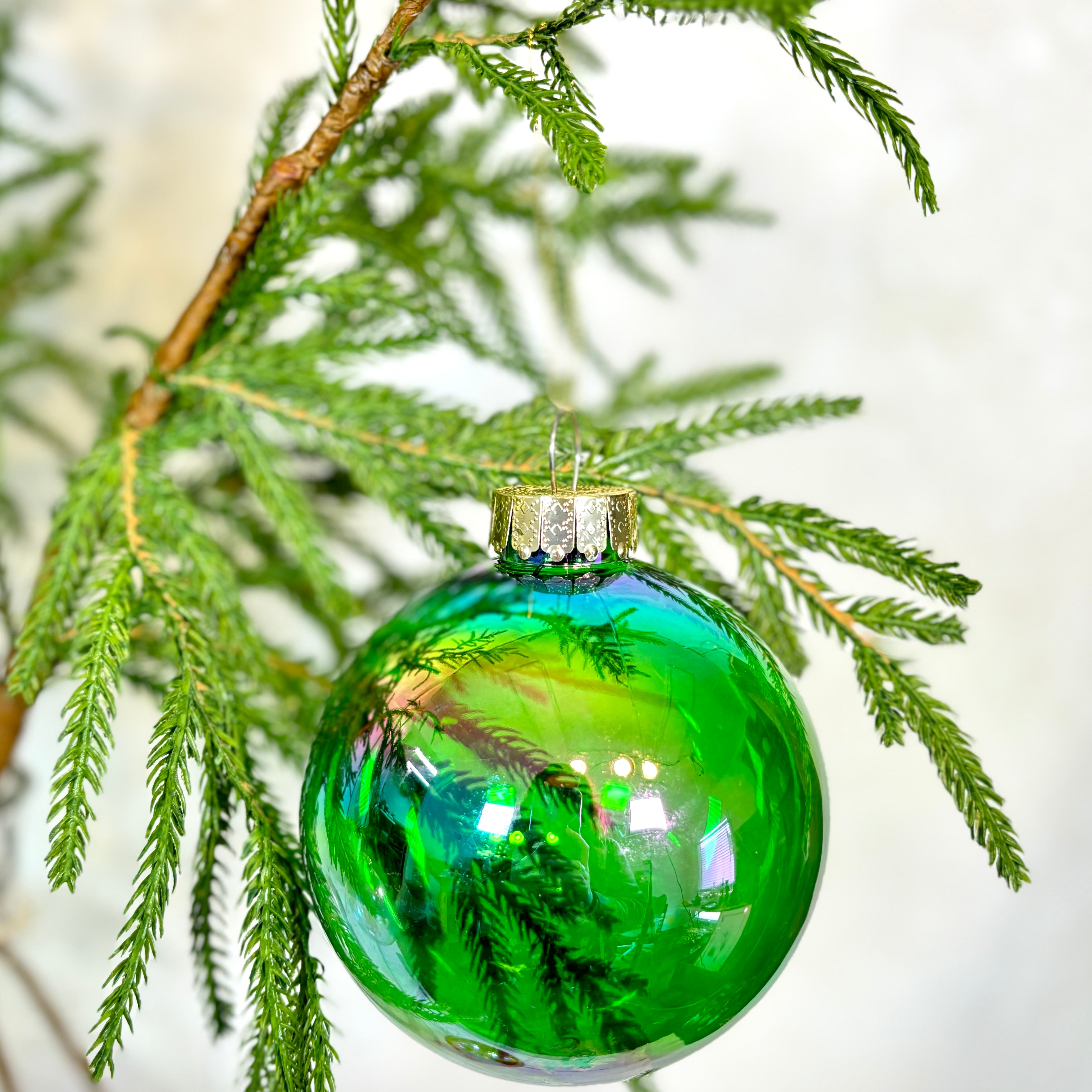 Iridescent Finished Shatterproof Ball Ornament Emerald