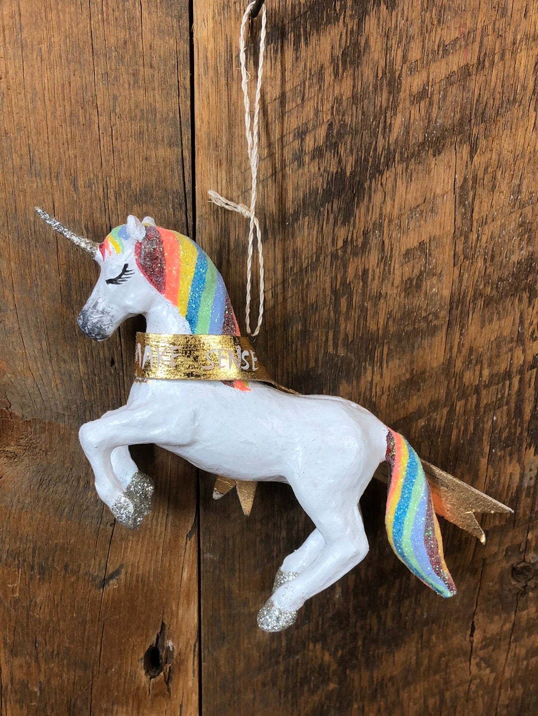 Mystic Rainbow Unicorn Paper Mache Ornament