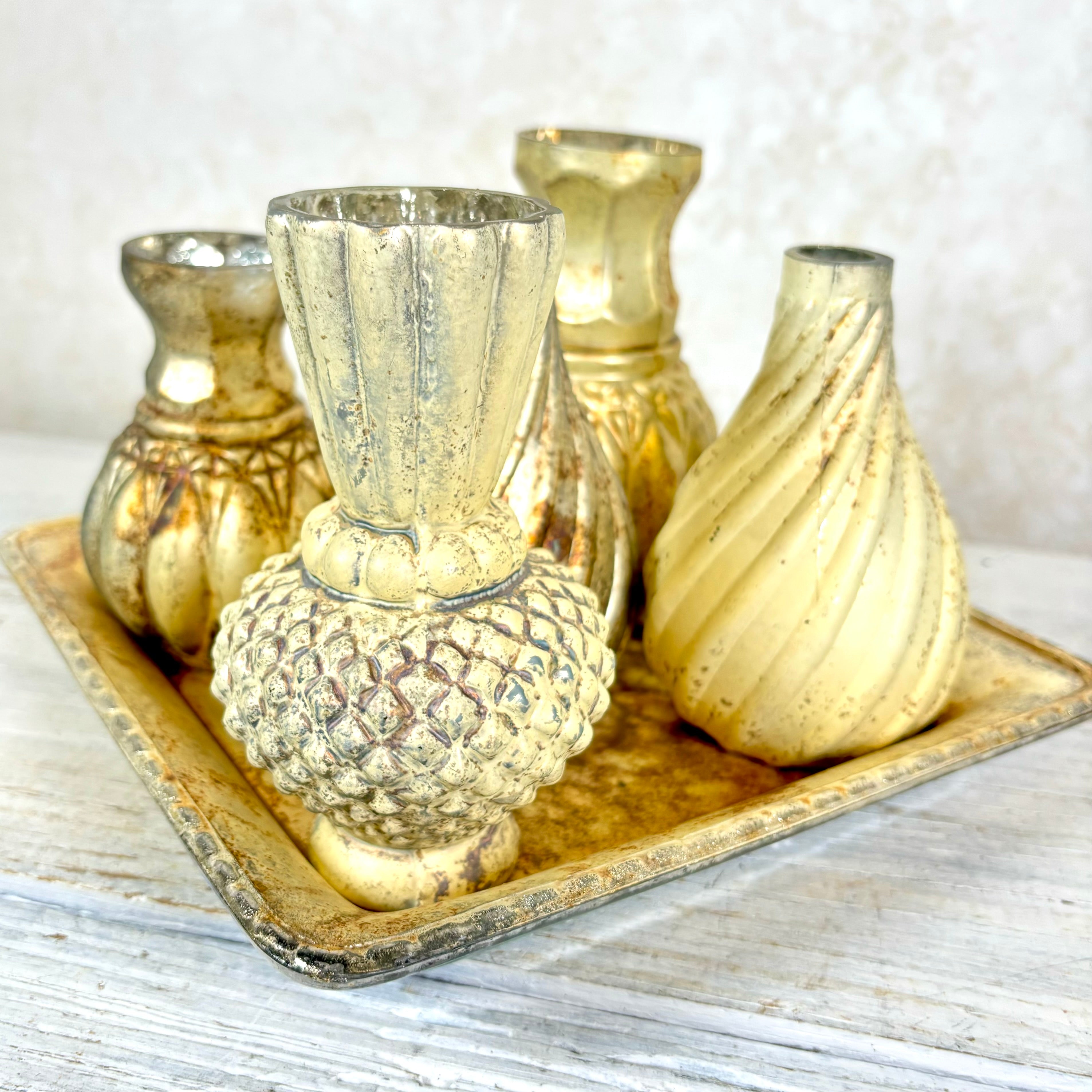 Burnt Champagne Glass Bud Vase Beaded Pattern