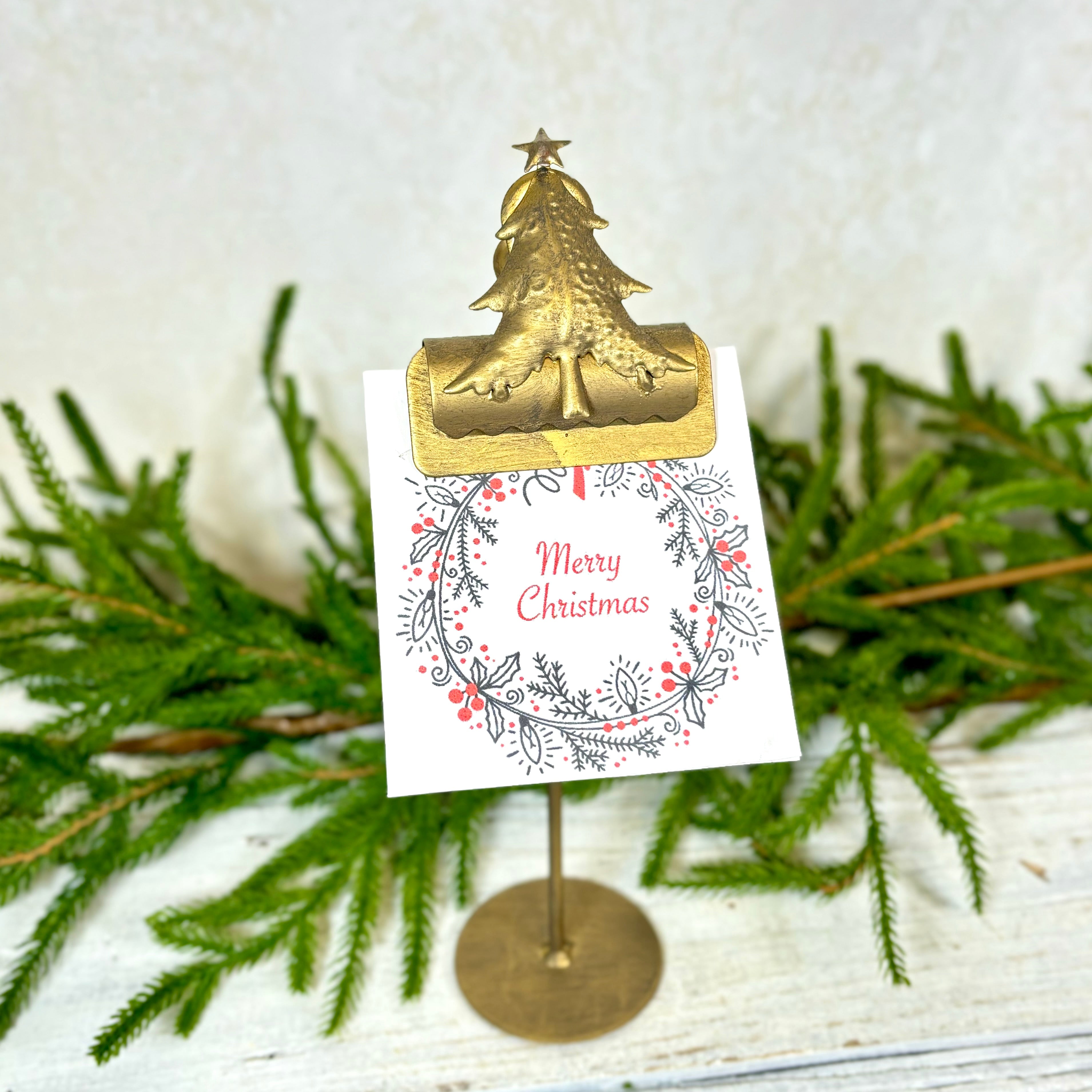 Small Metal Christmas Tree Card Clip on Stand