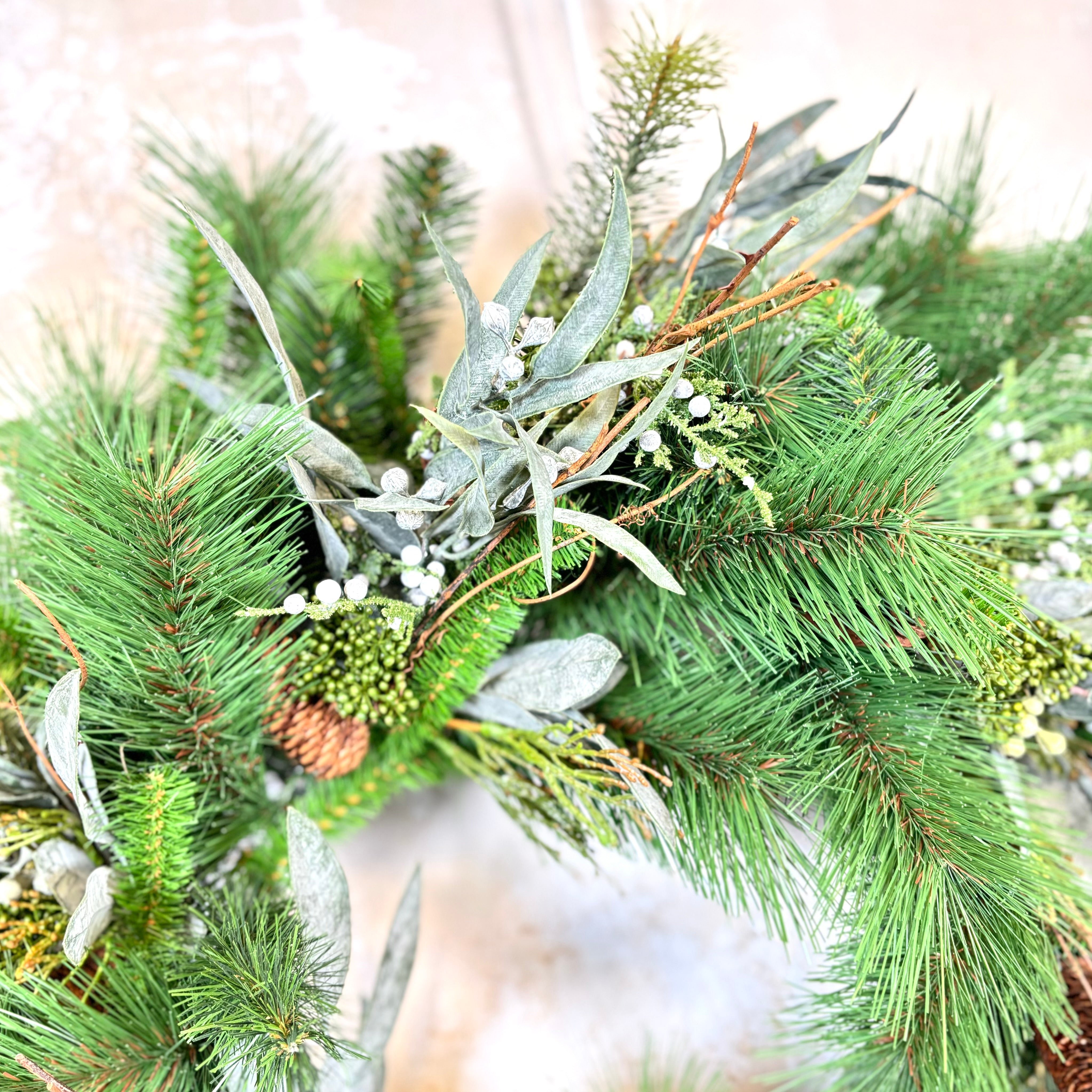 30"D Wreath Seeded Eucalyptus and Pine