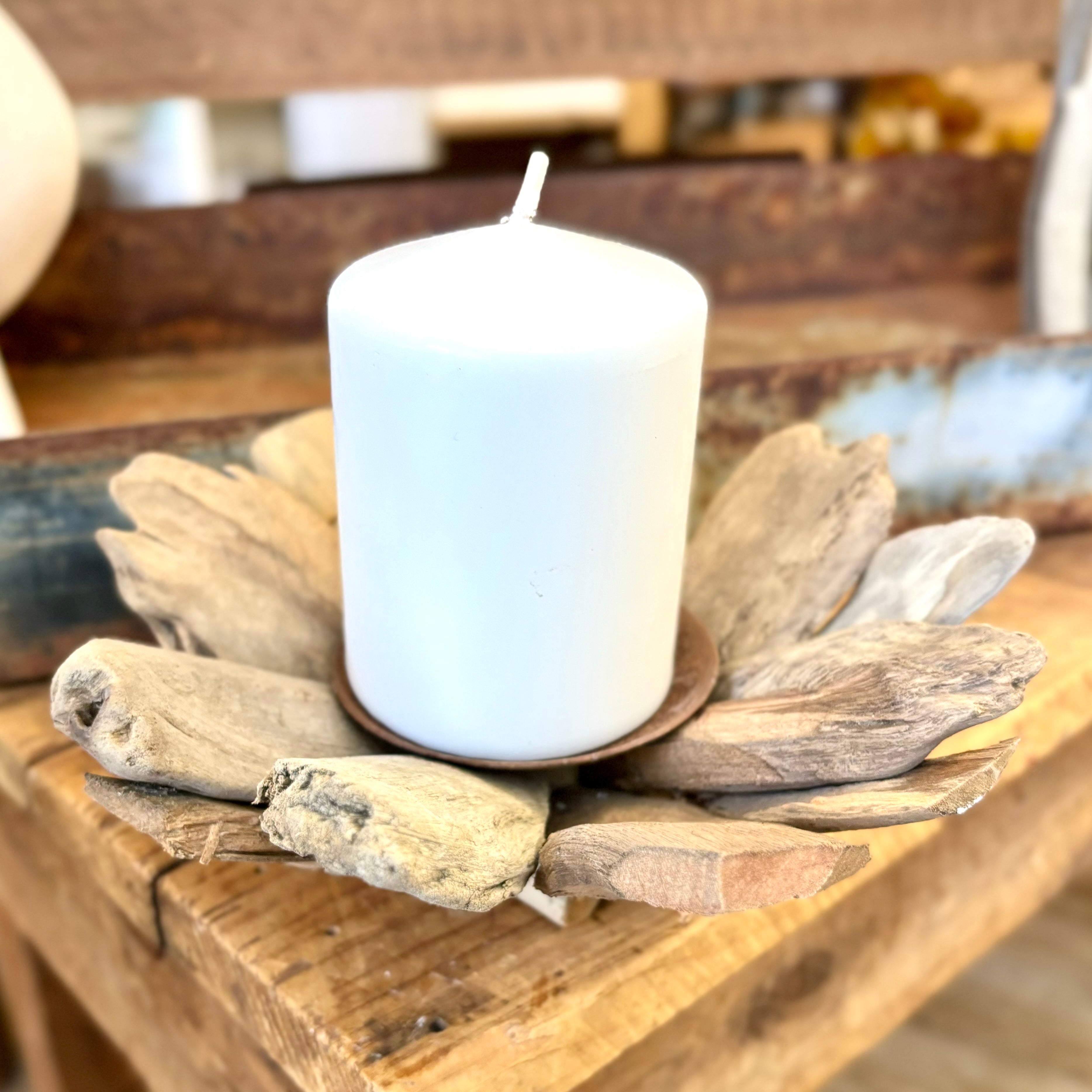 Driftwood Candleholder with Rusted Metal Candle Plate