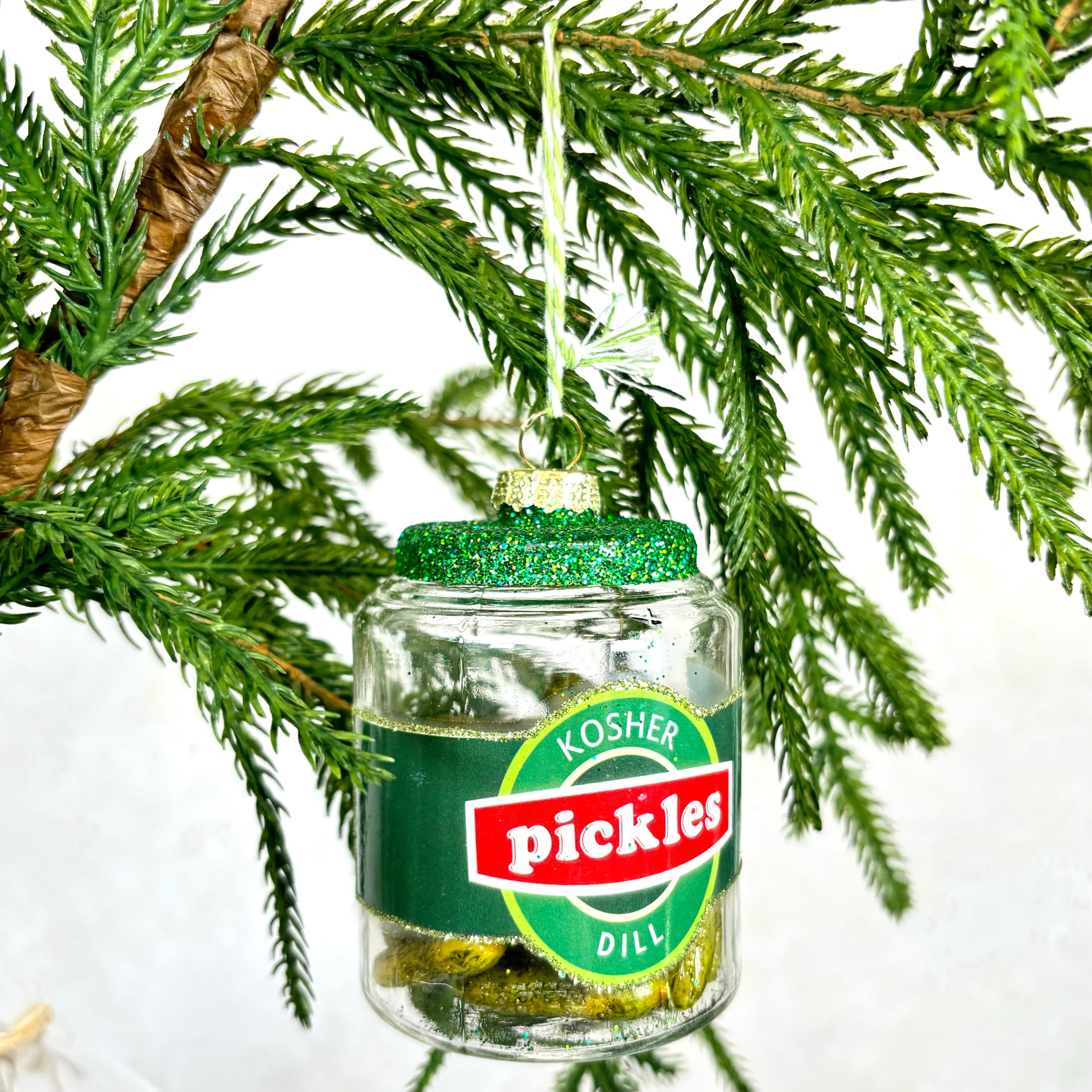 Kosher Dill Pickles Jar Glass Ornament