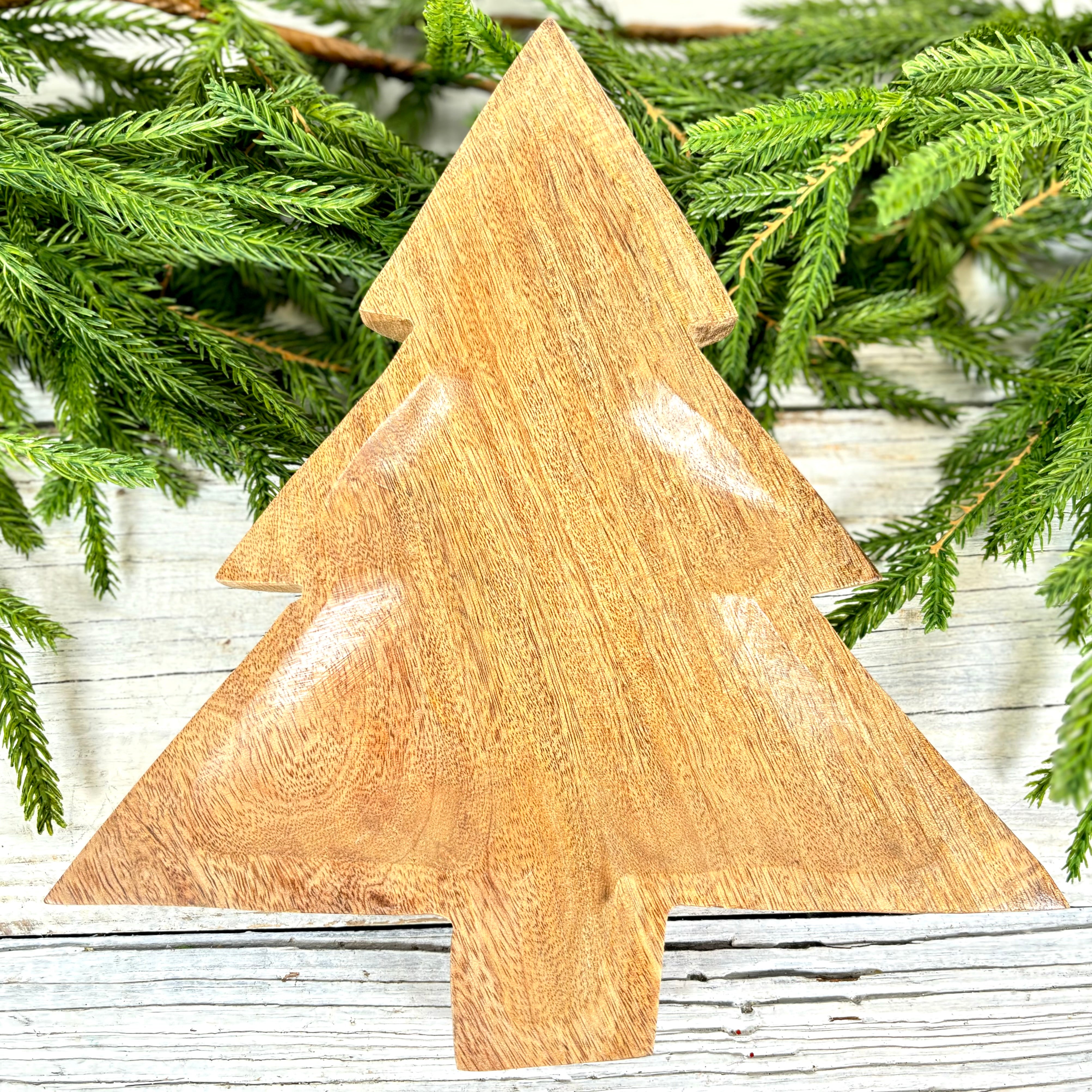 Carved Wooden Christmas Tree Platter