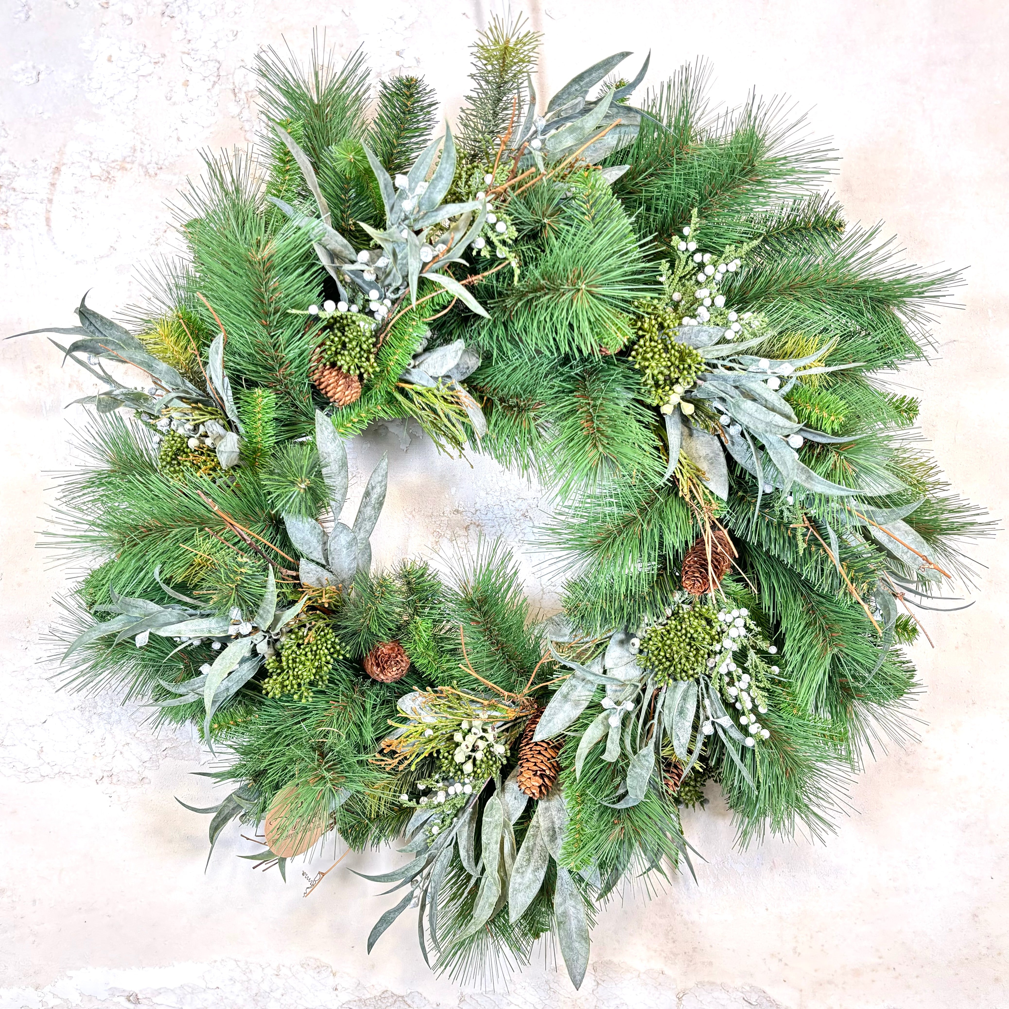 30"D Wreath Seeded Eucalyptus and Pine