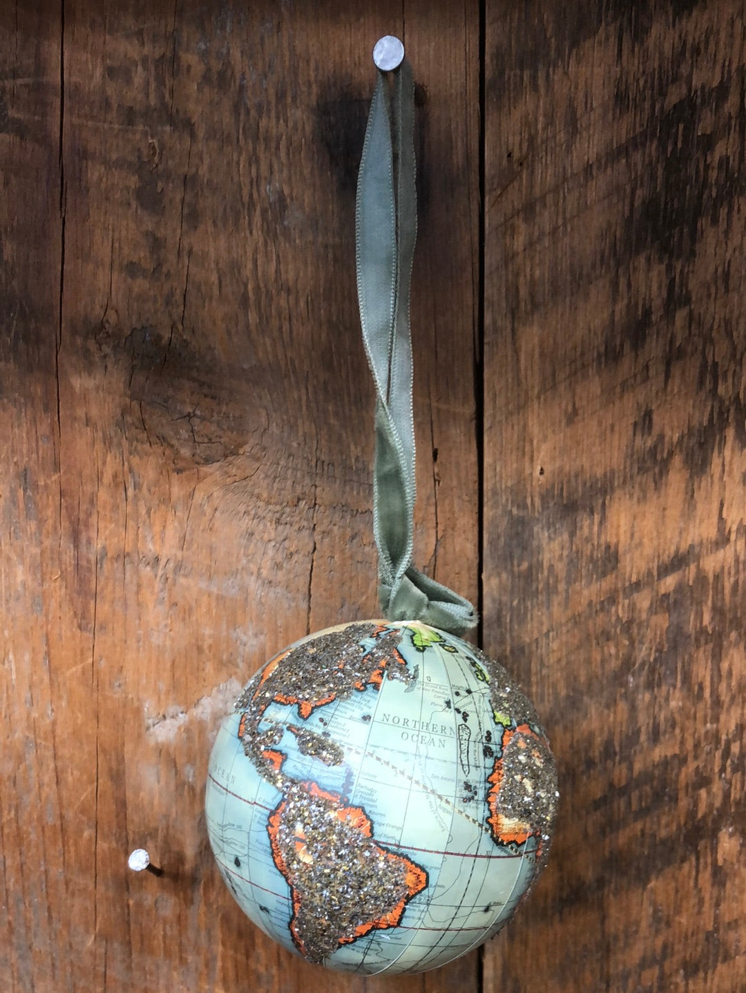 Glittered Globe Cardboard and Glass Ornament