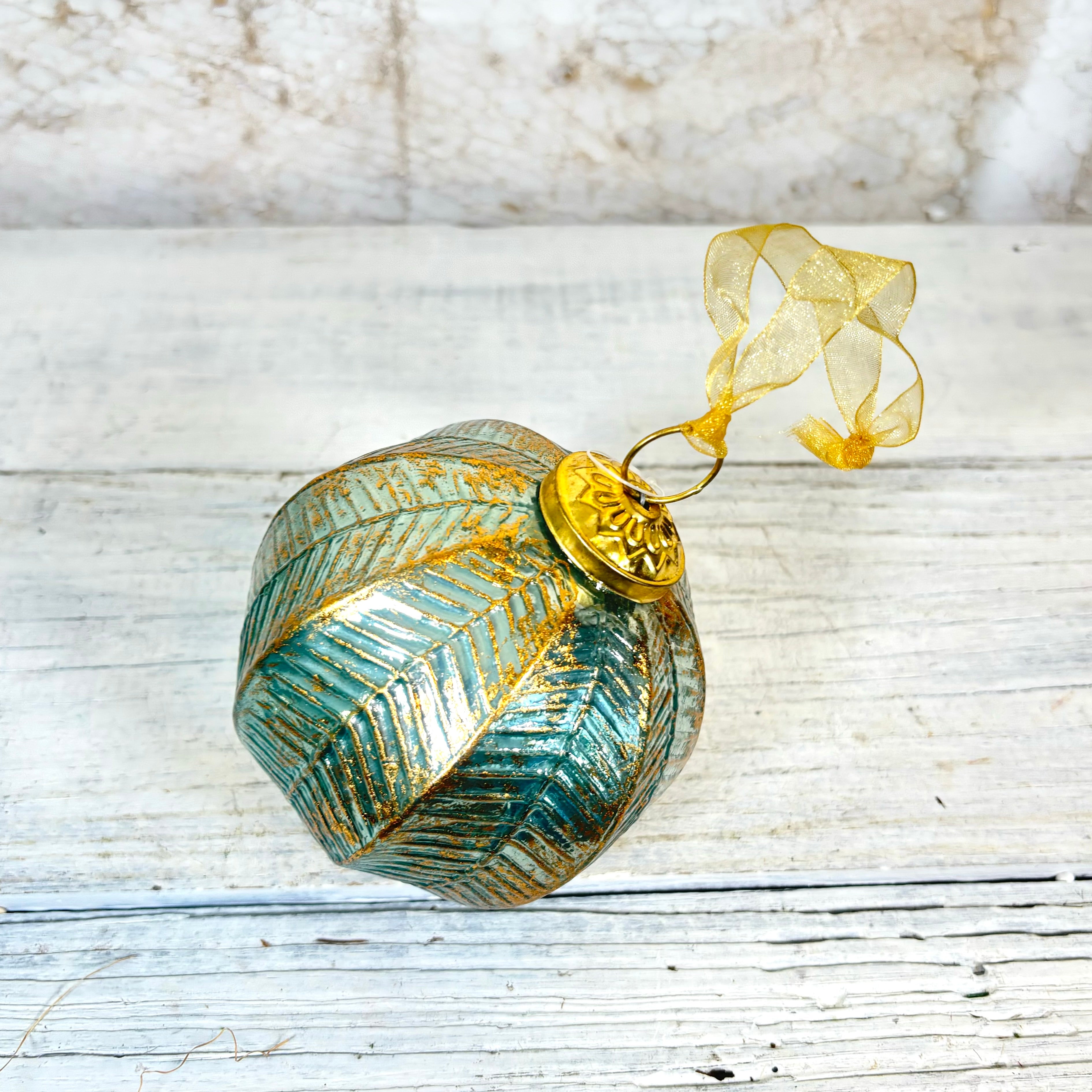 Patina Glass Ball with Gold Leaf Ornament