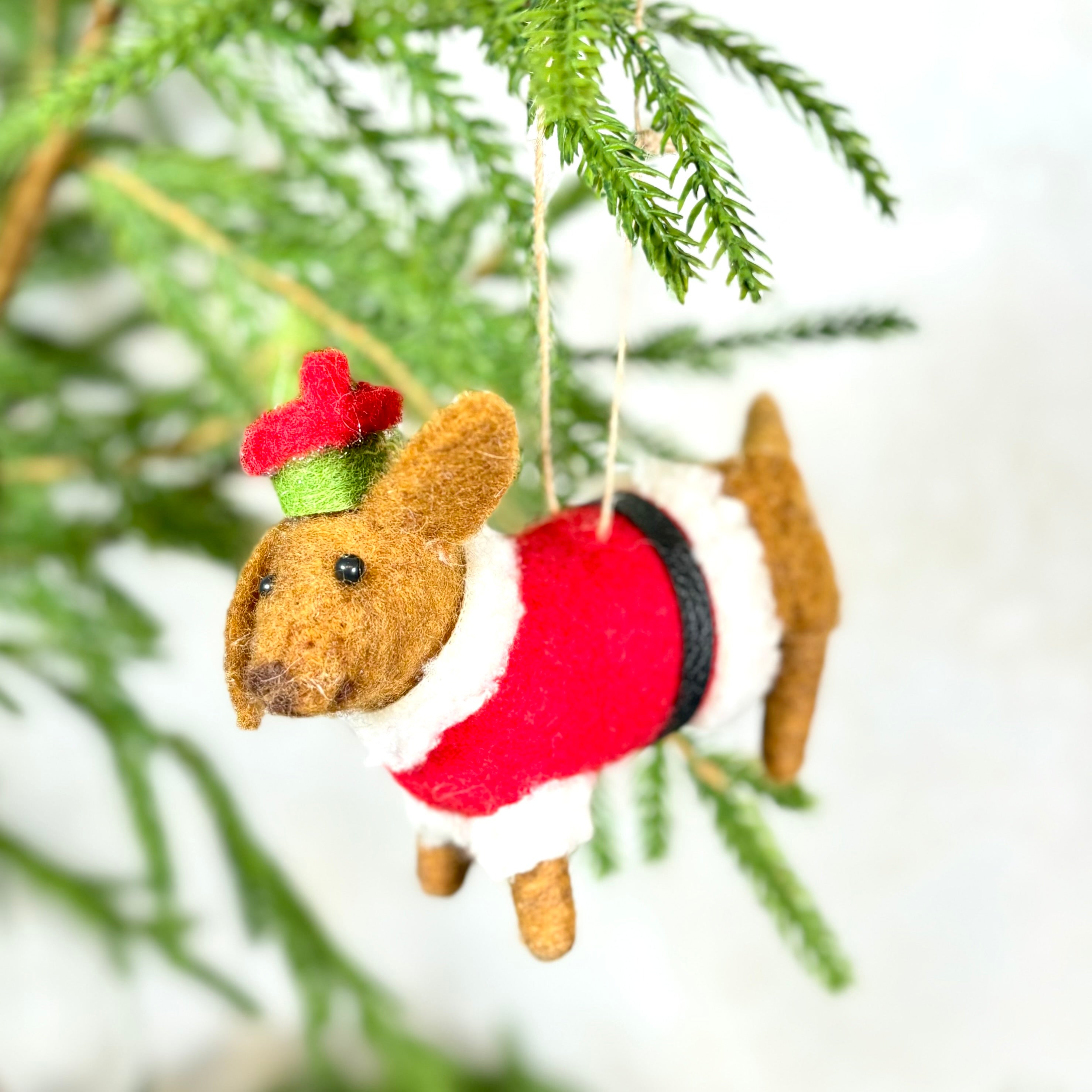 Felt Daschund in Red Santa Outfit Ornament