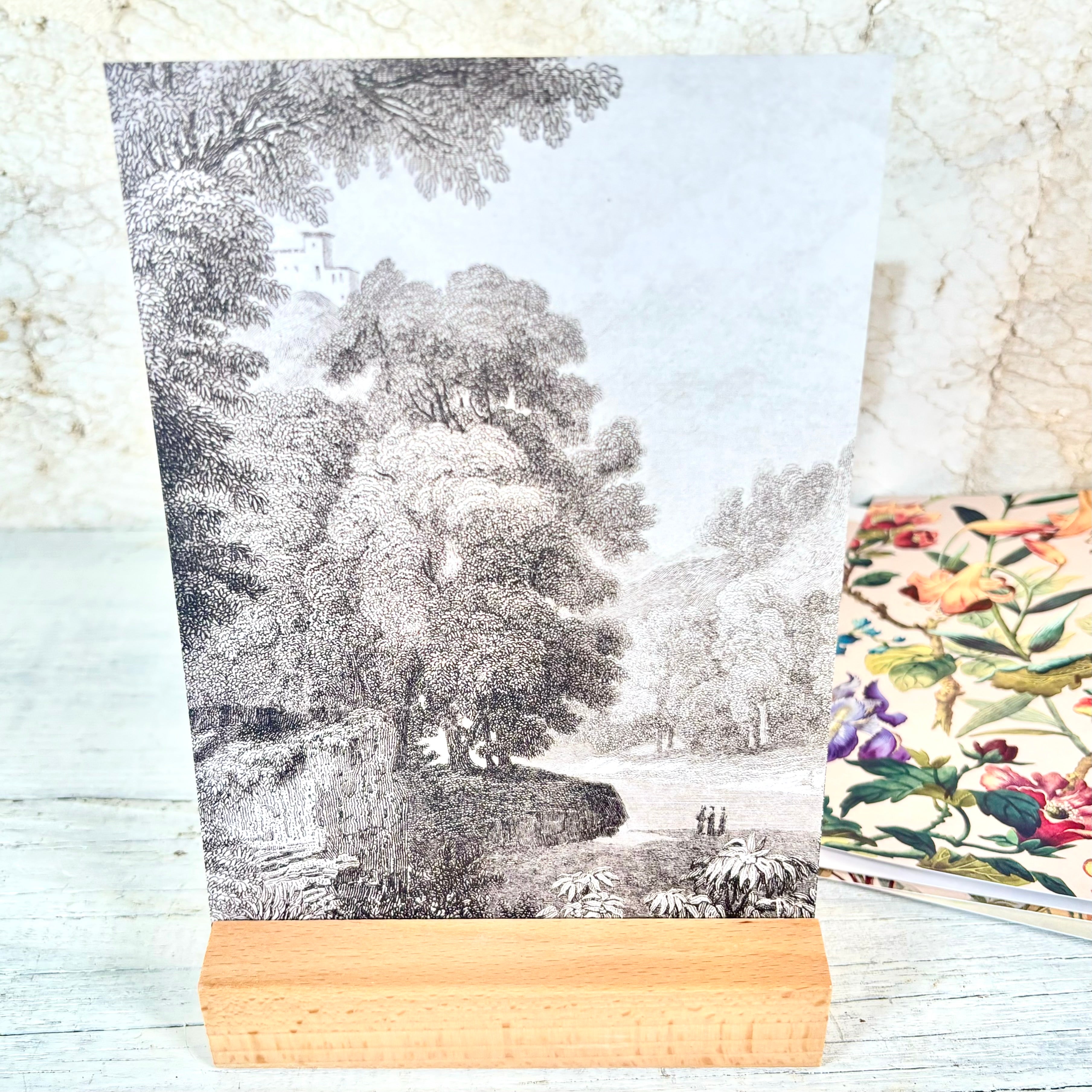 Memento Postcards Art Set with Wood Block Stand