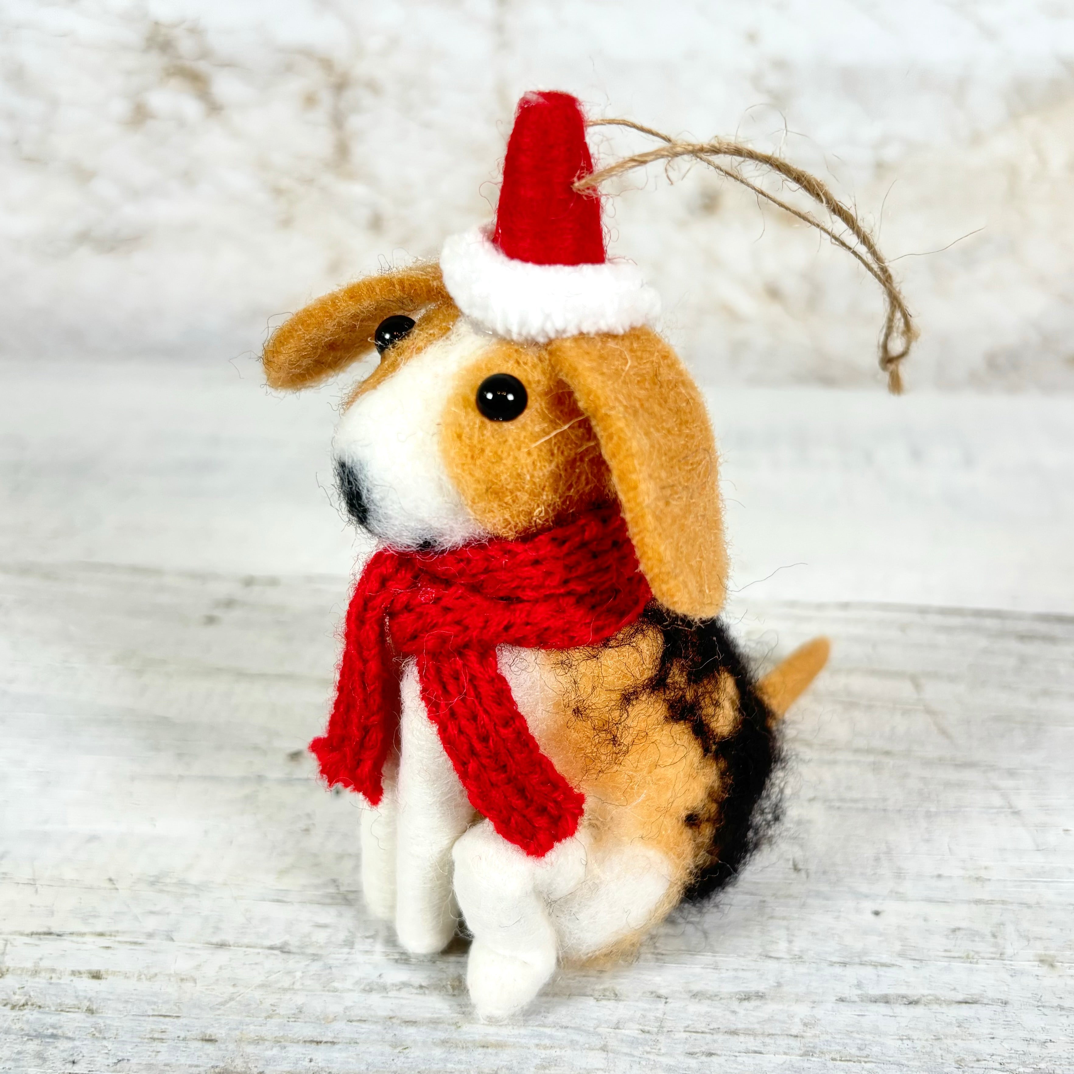 Felt Sitting Black, Tan and White Dog Ornament