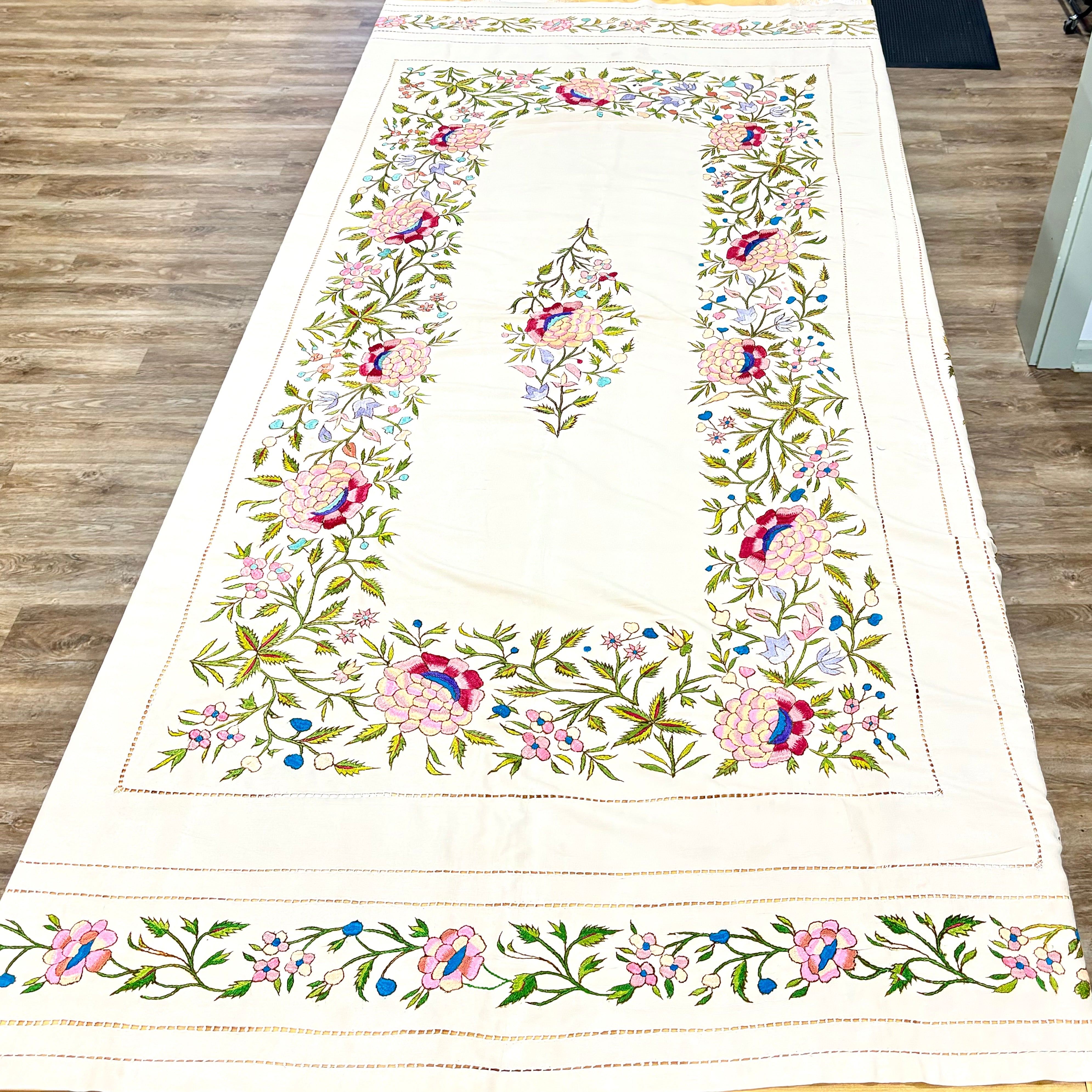 Vintage Embroidered Floral Tablecloth