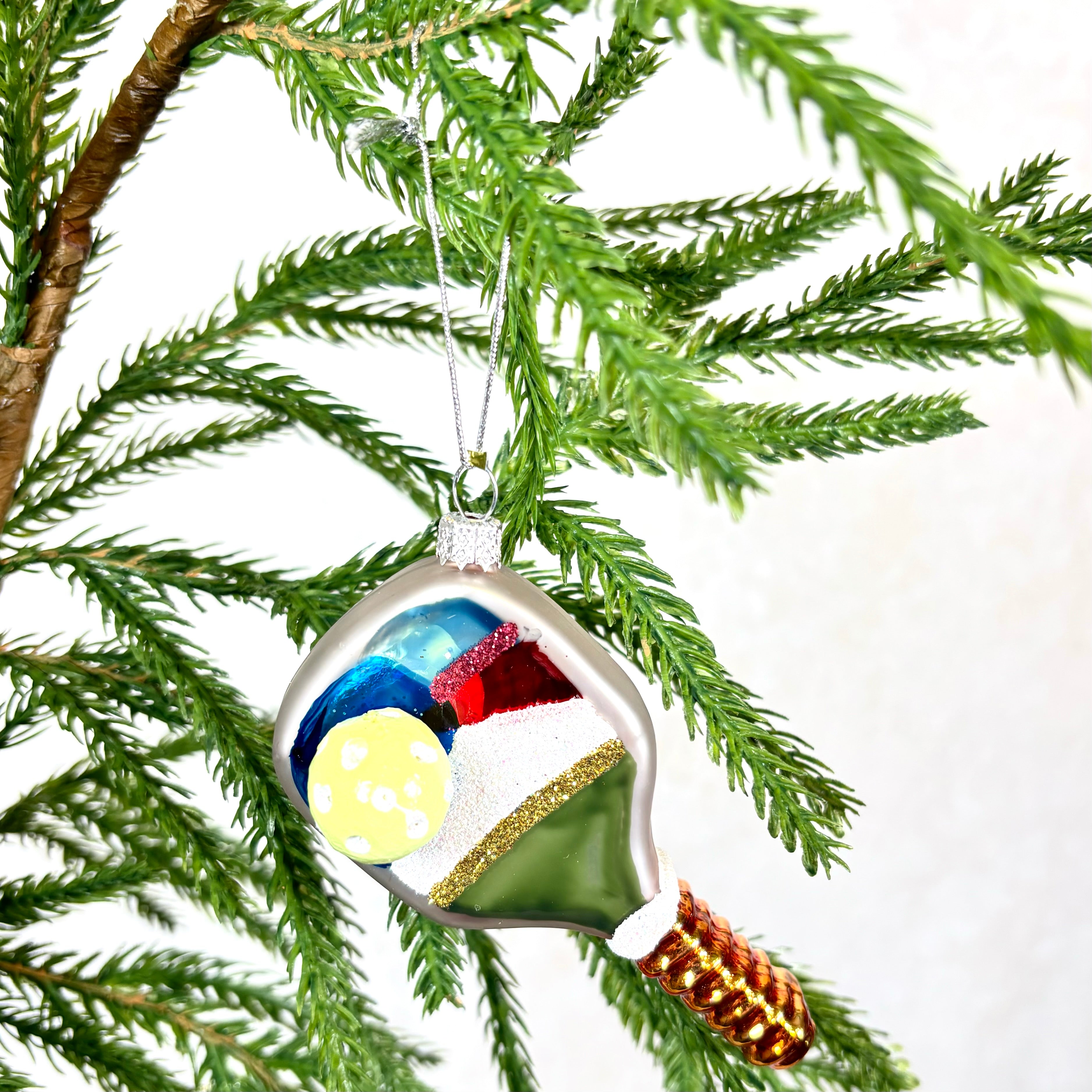 Pickleball Glass Ornament