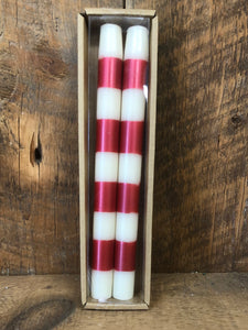 Unscented Cream and Red Stripes Elongated Candle Box of Two