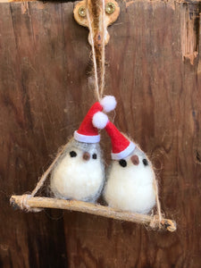 Two Felt Birds on a Limb Ornament