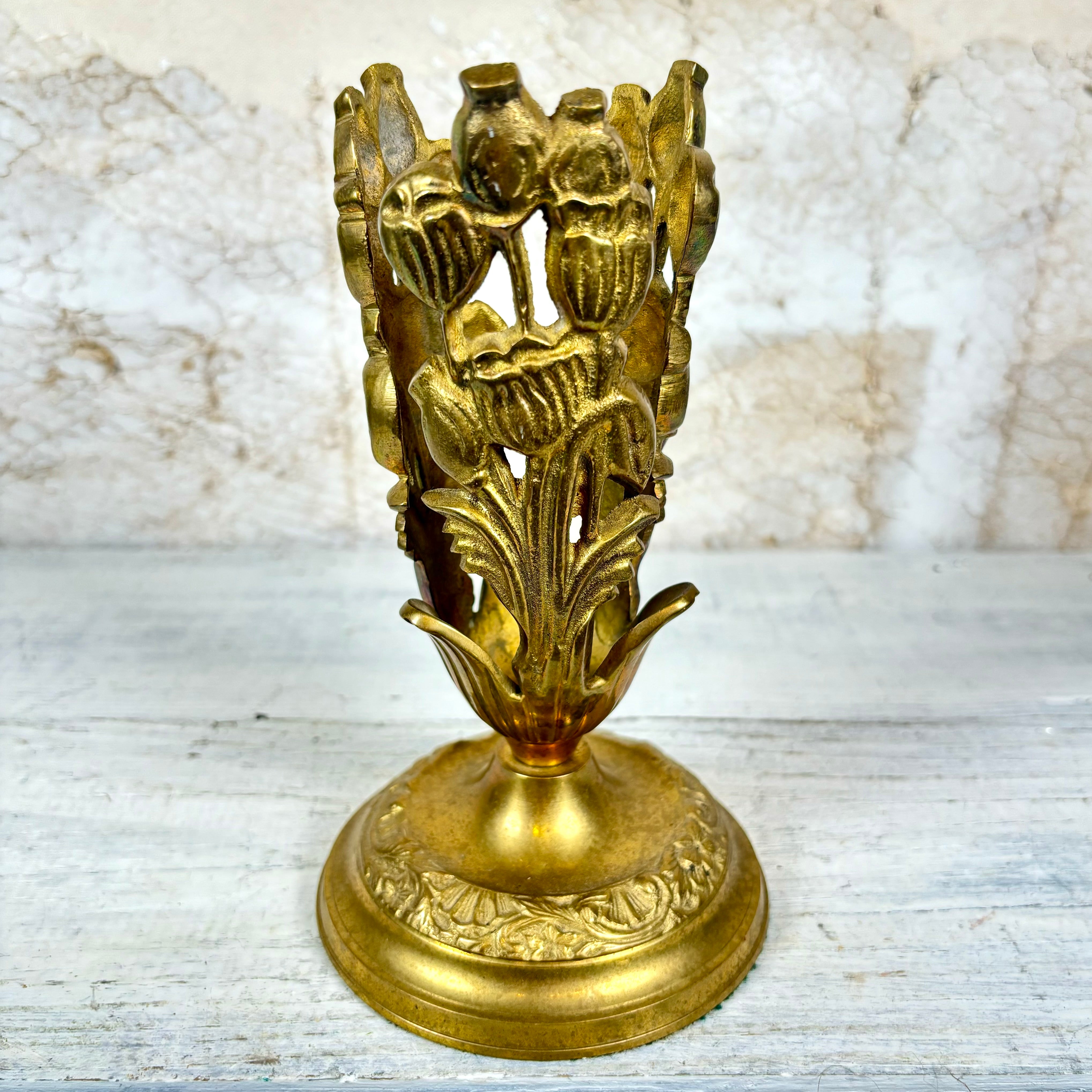 Vintage Floral Brass Vase Holder