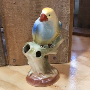Vintage Yellow Blue Bird Bud Vase Dime Marked Czech Pottery