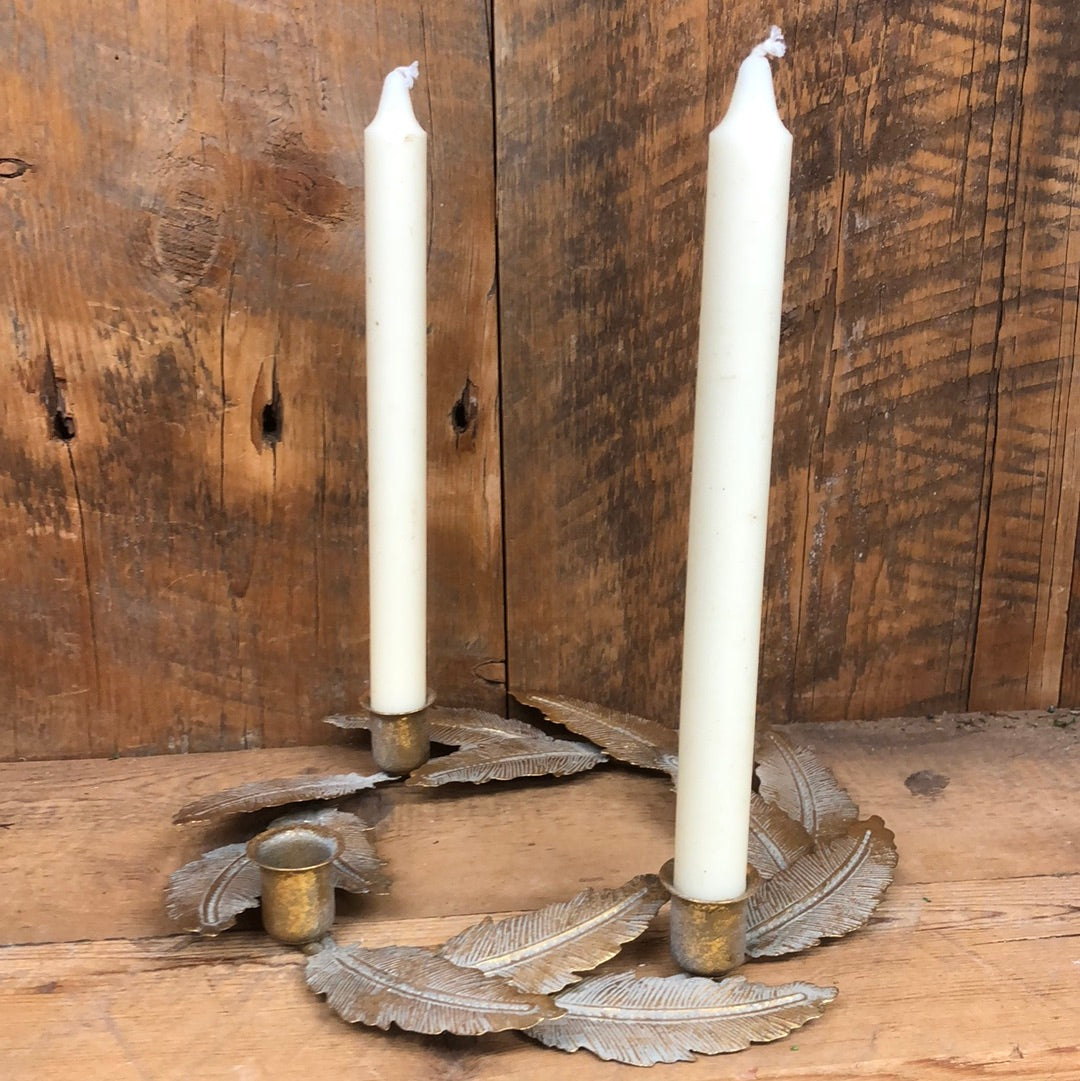 Gold Metal Feathers Candle Ring