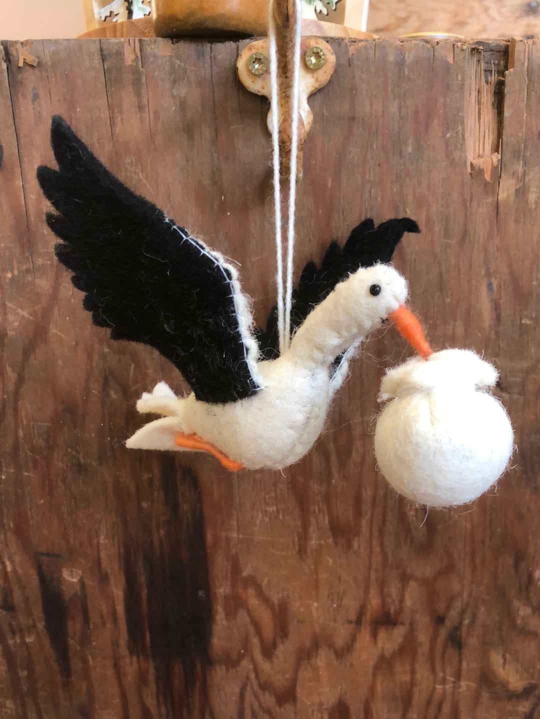 Special Delivery Wool Stork Ornament