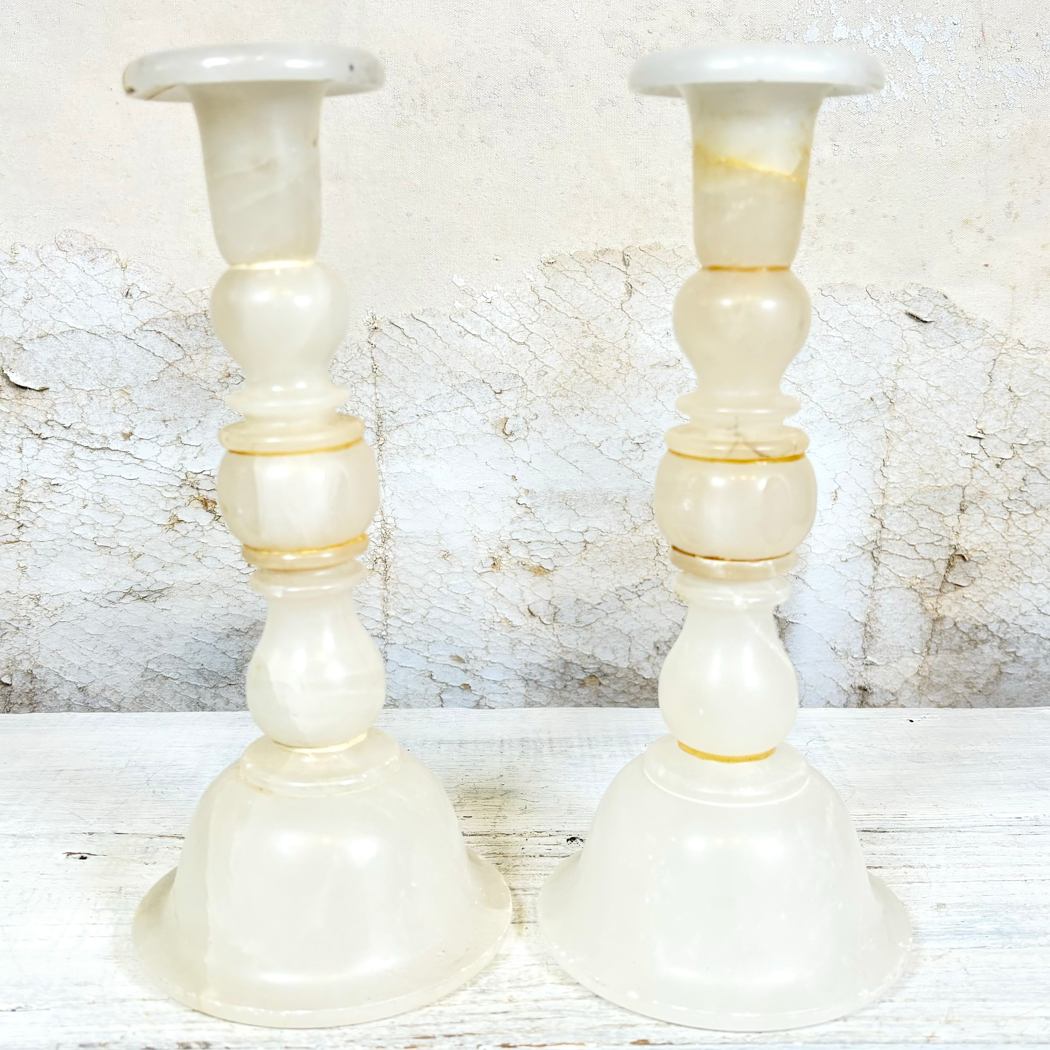 Pair of Vintage Marble Candlestick Holders