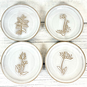 Embossed Glazed Stoneware Dish with Flower Set of Four
