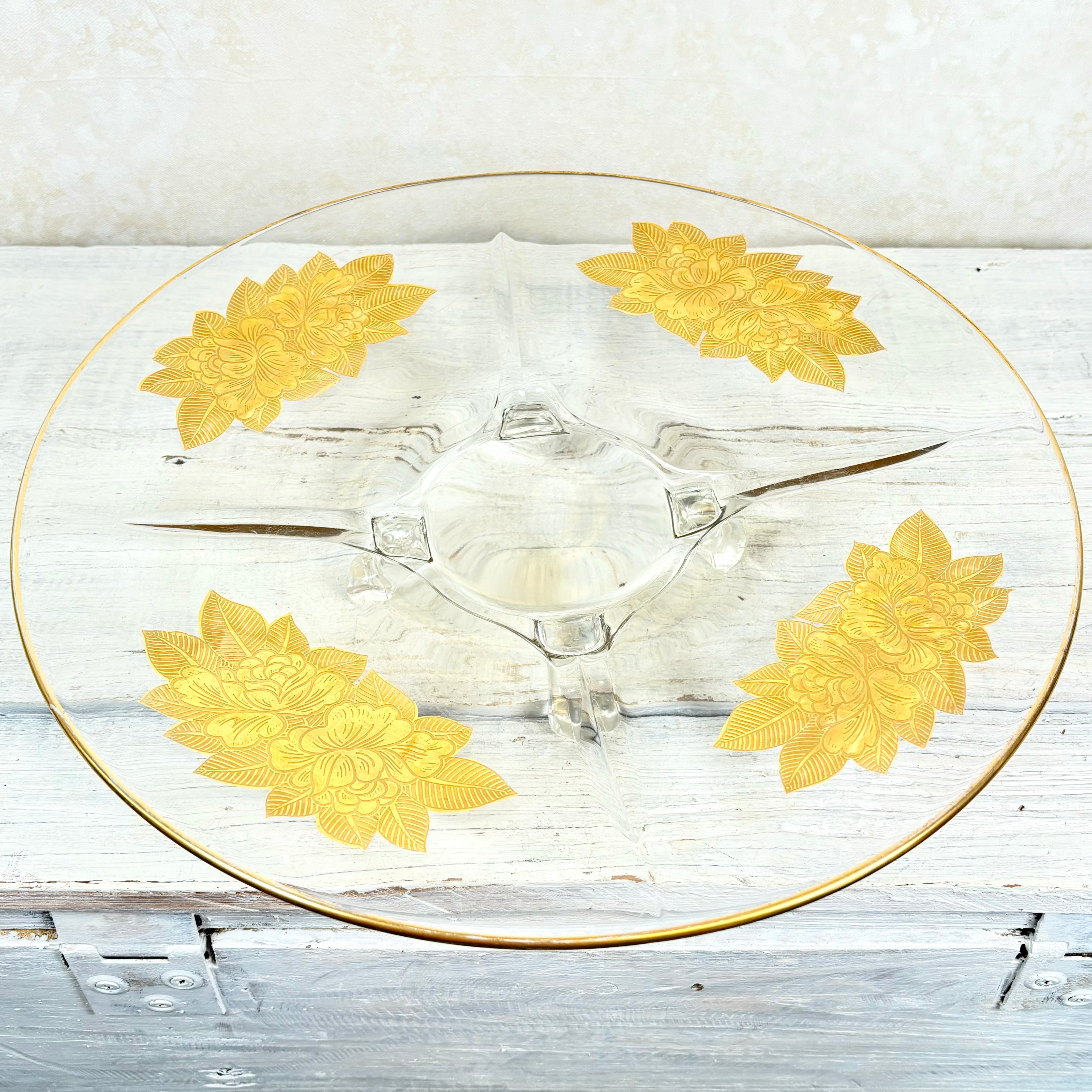 Vintage Gold Trimmed Glass Footed Platter