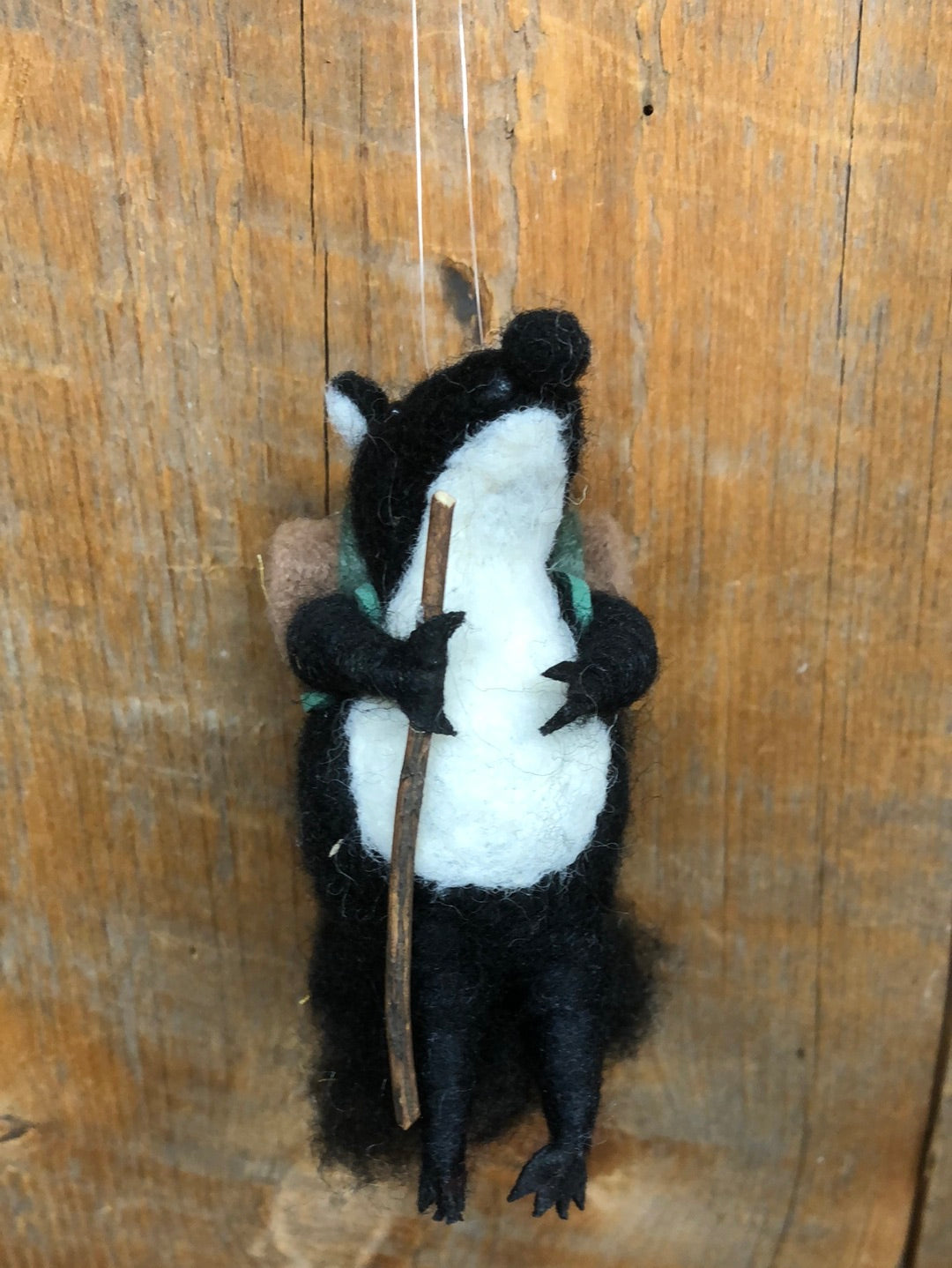 Felt Hiking Badger with Walking Stick and Backpack Ornament