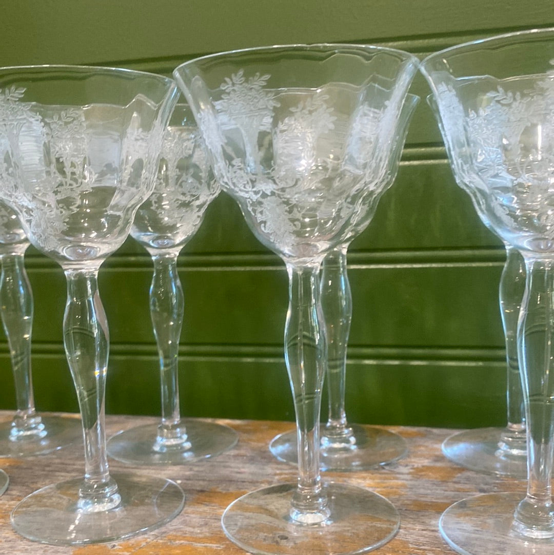 Morgantown Mayfair Etched Cordial Glasses Set of Ten